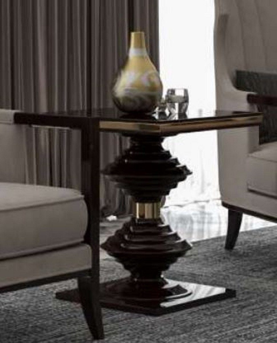Casa Padrino Beistelltisch Luxus Art Deco Beistelltisch Dunkelbraun Hochglanz / Gold - Edler Massivholz Tisch - Art Deco Möbel - Luxus Qualität