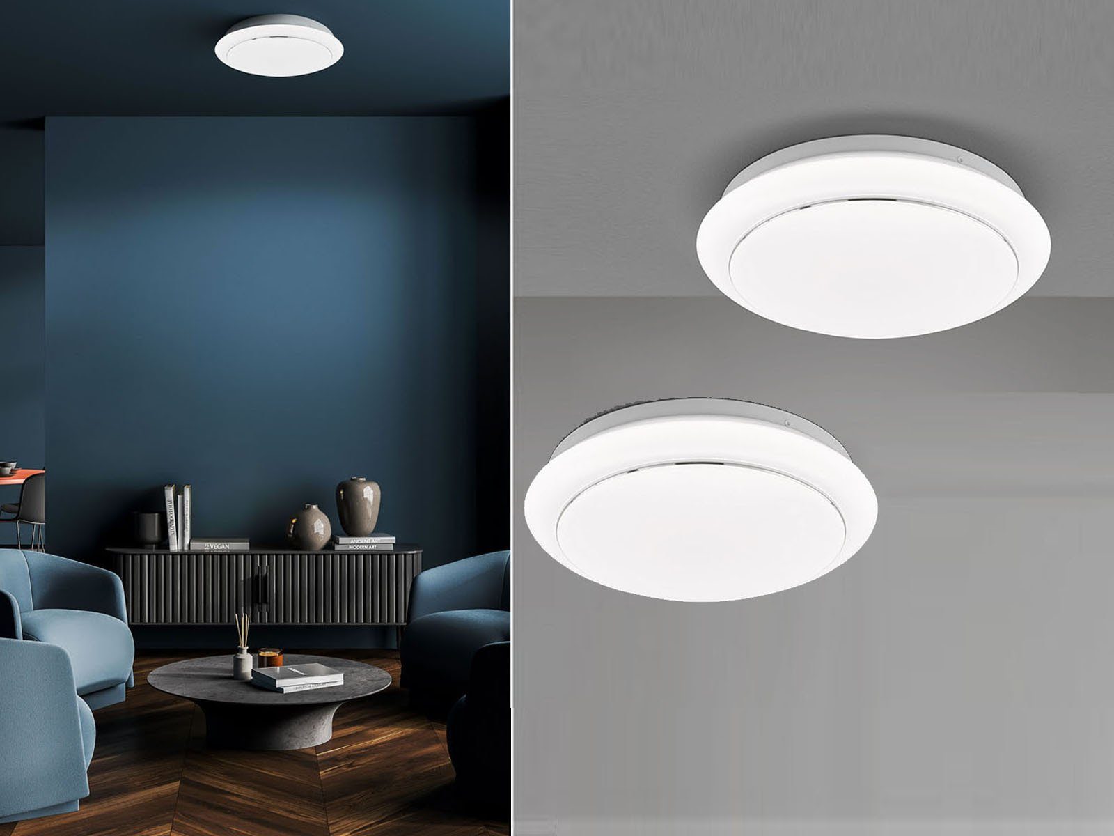 FISCHER & HONSEL LED Deckenleuchte, LED fest integriert, Warmweiß, Treppenhauslampen 2er SET rund & flach Design Weiß Ø38cm