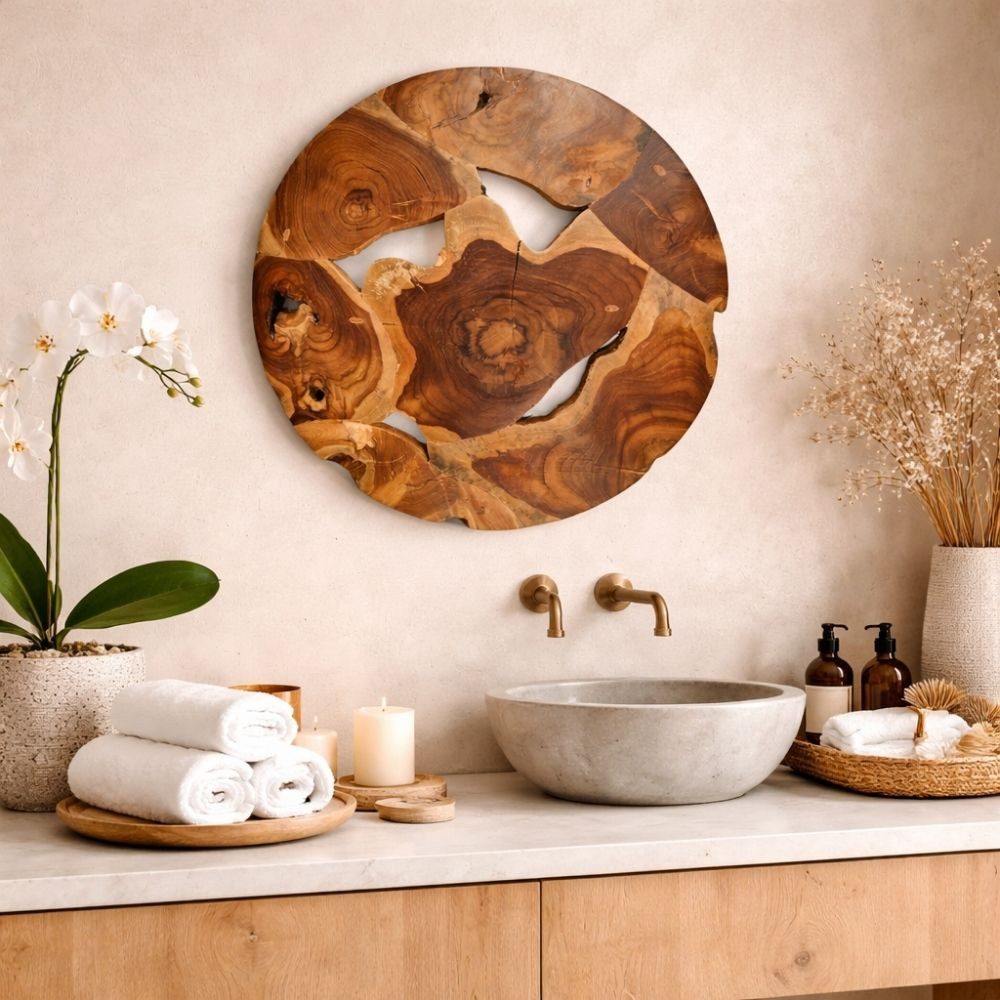 LebensWohnArt Dekoobjekt Wand-Deko aus Teakholz BAGIAN rund 40 cm Unikat Wandbild