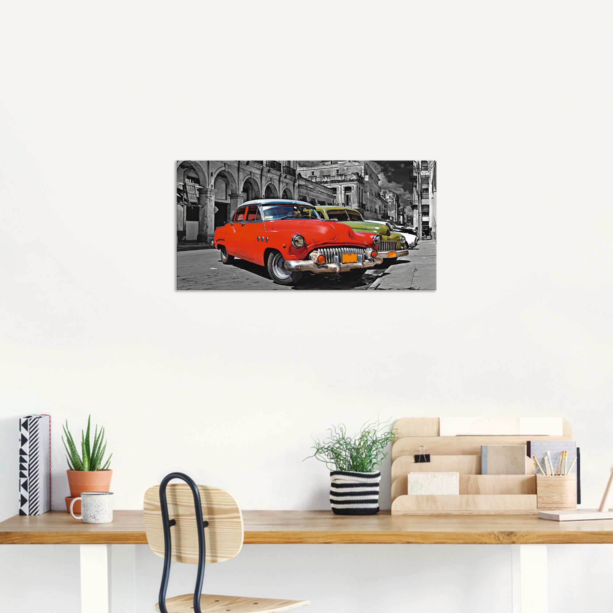 Artland Alu-Dibond-Druck Ansicht von bunten Havanna Autos, Auto (1 St), für Innen- und Außenbereich geeignet, Outdoorbild