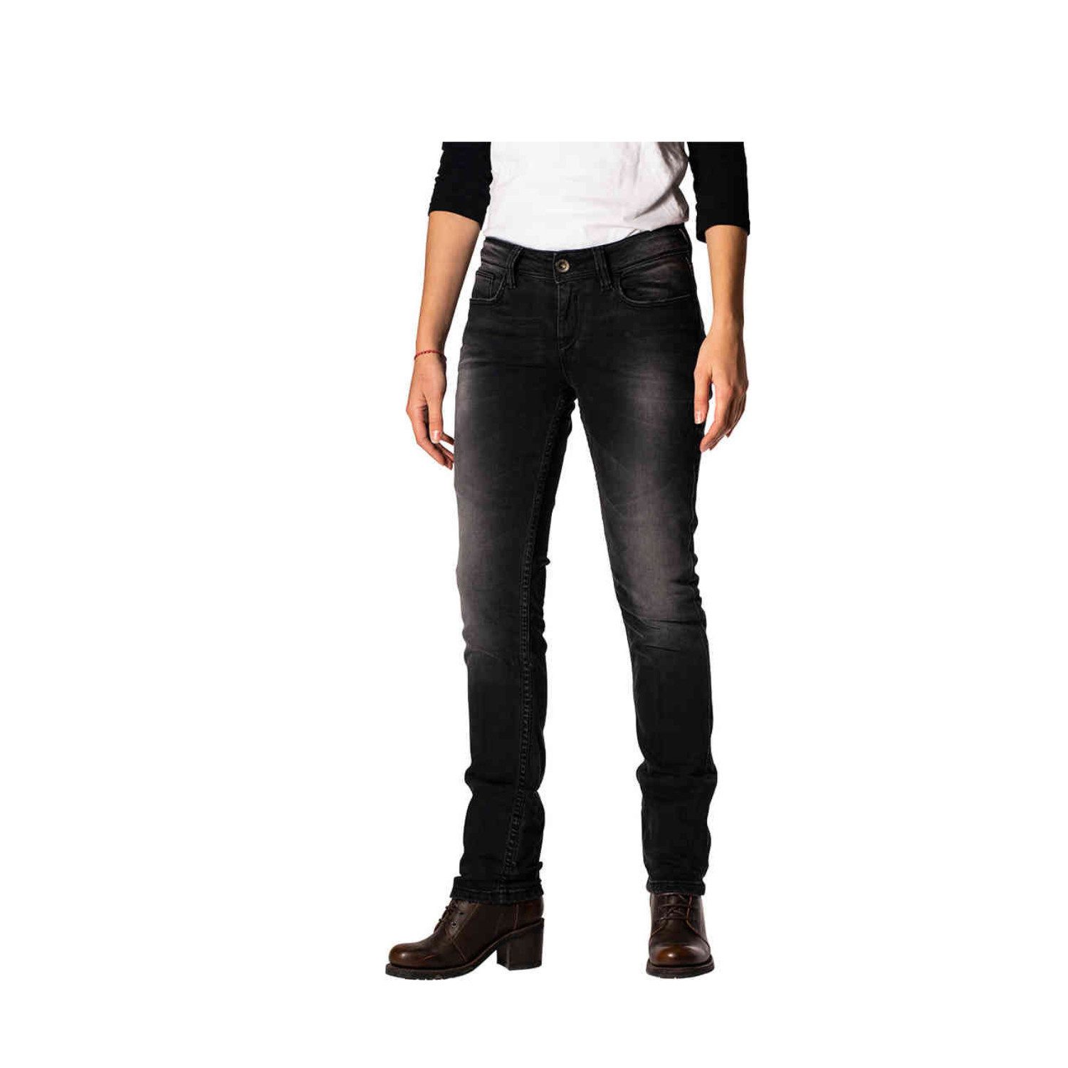 Rokker Motorradhose The Donna Black Damen Motorrad Jeans Knieprotektoren enthalten