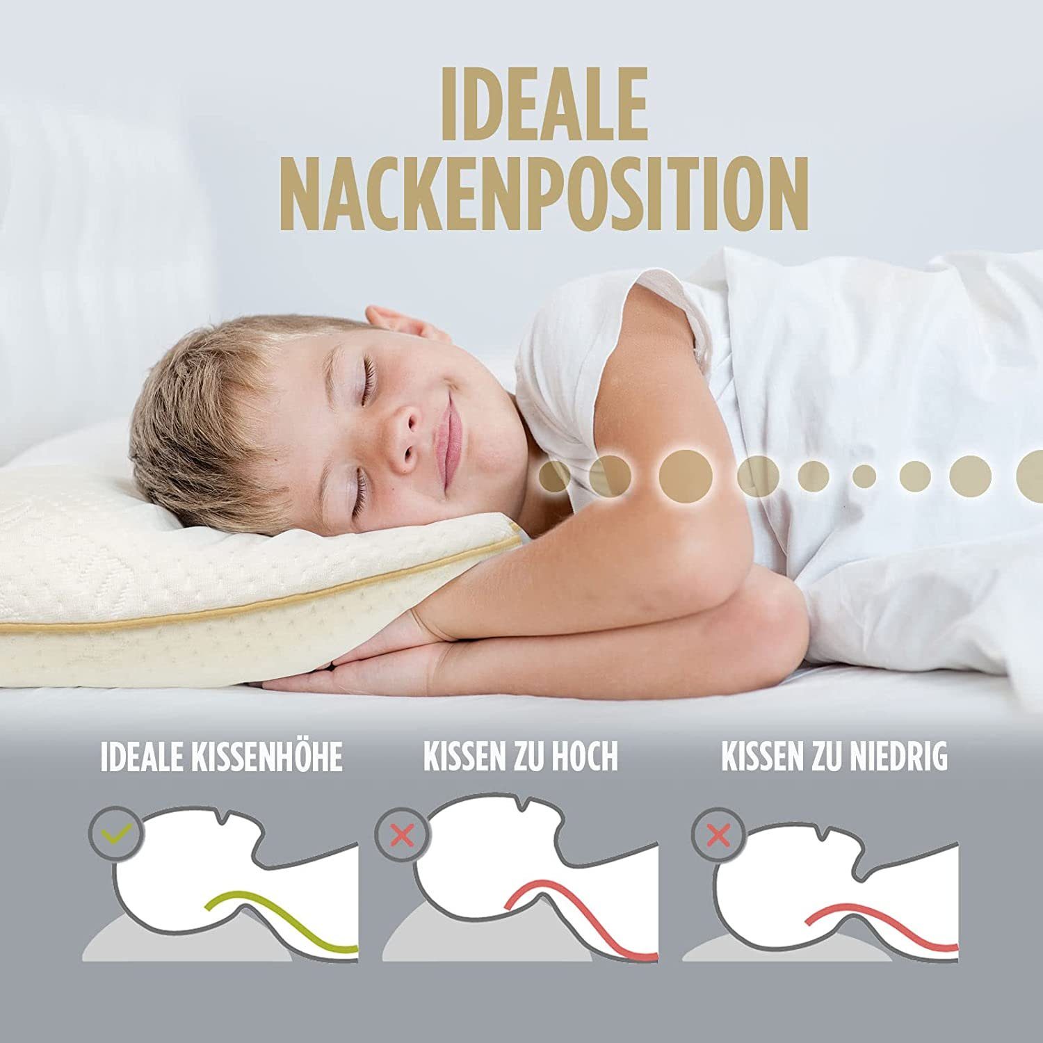Vitapur Kopfkissen Kinder Kopfkissen 30x50 ab 3 Jahre für alle Schlafpositionen