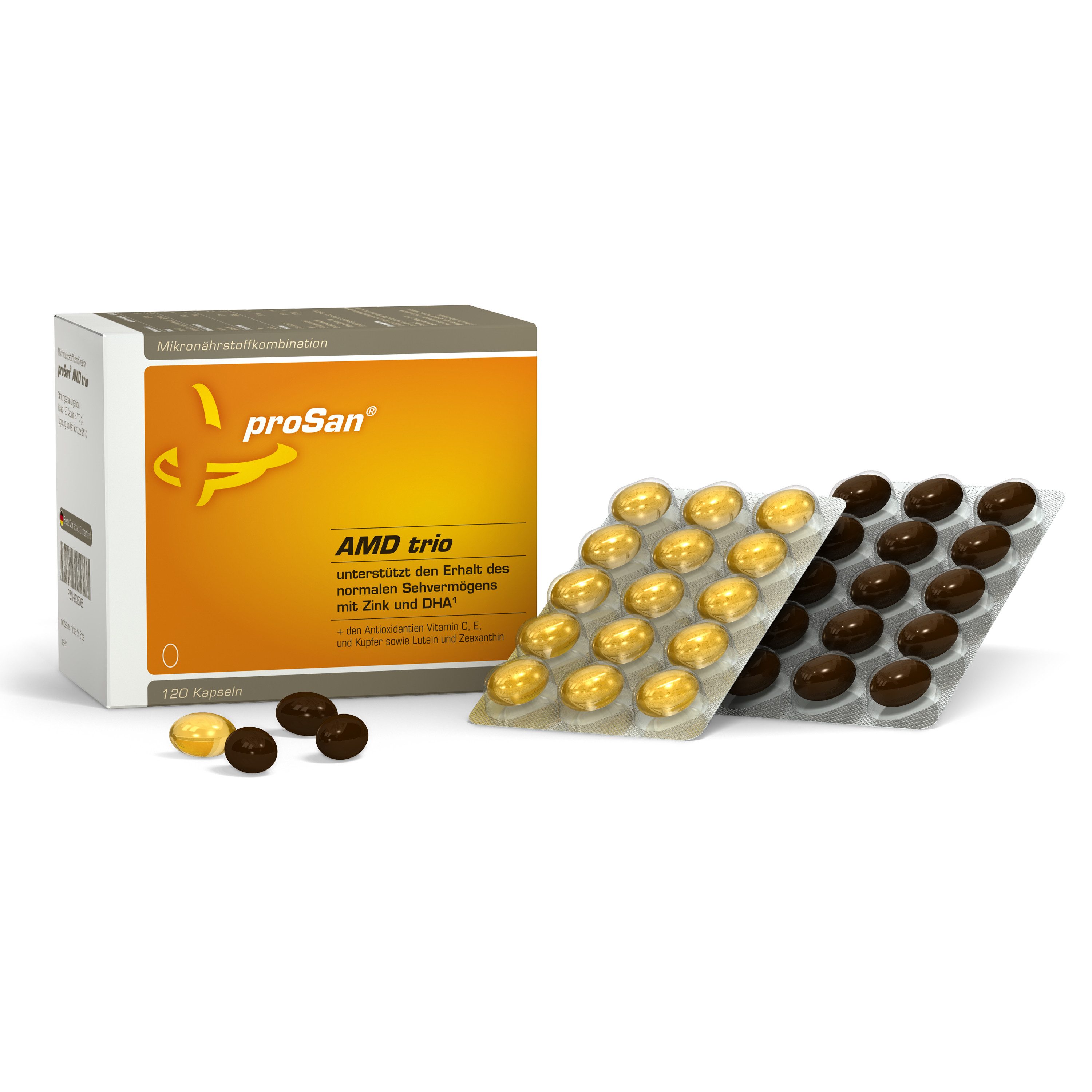 proSan AMD trio, für den Erhalt des Sehvermögens mit Zink & DHA, Kapseln, 120 St., 110 g