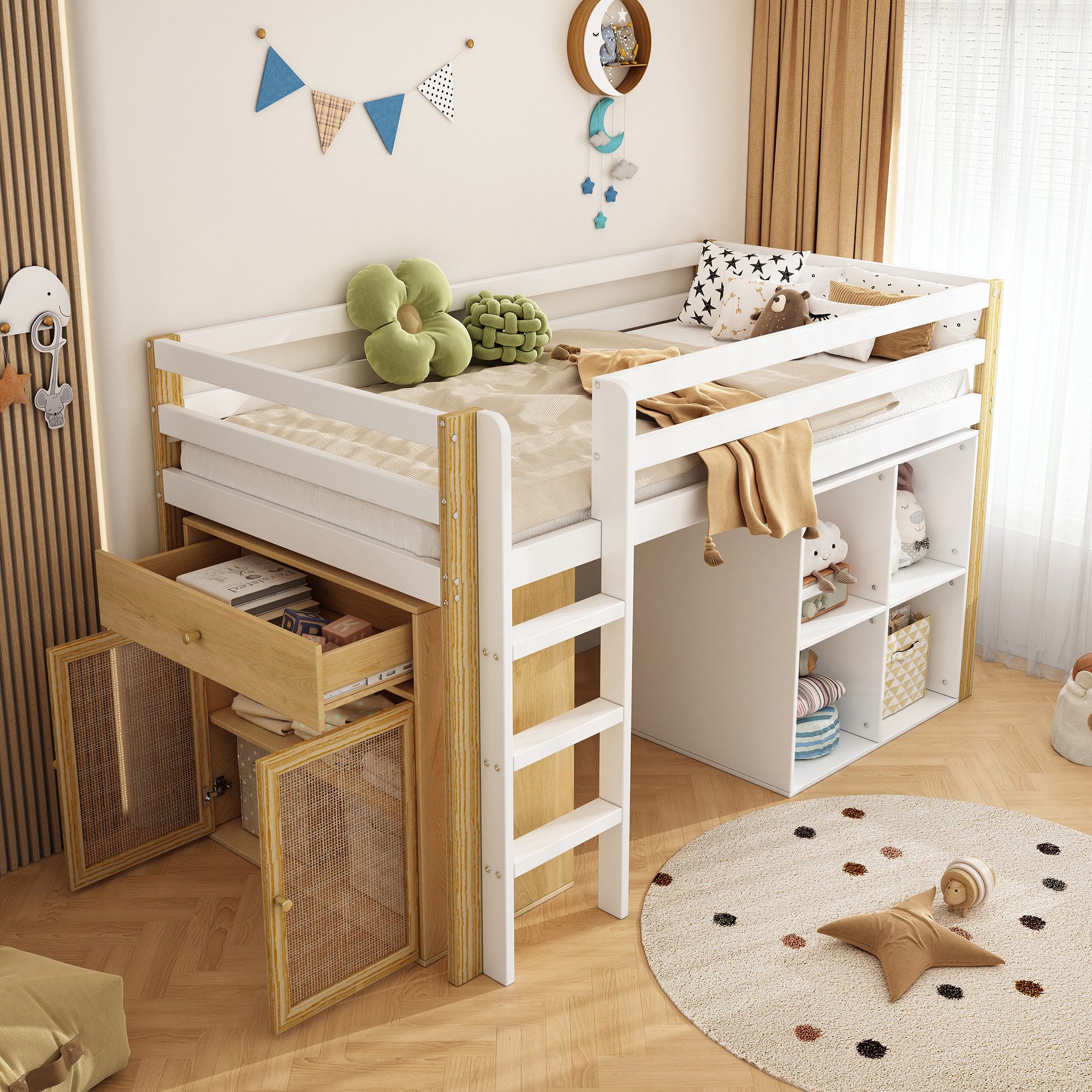 Flieks Hochbett Massivholz Kinderbett Etagenbett 90x200cm günstig online kaufen