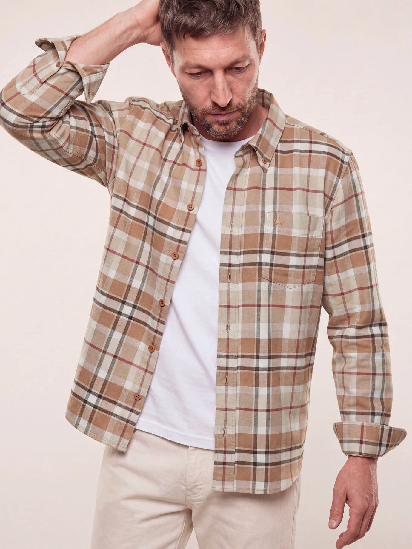 Walbusch Langarmhemd Herren Hemd aus angerautem Baumwoll-Twill Regular fit Kentkragen Langarm, Kentkragen, klassisch