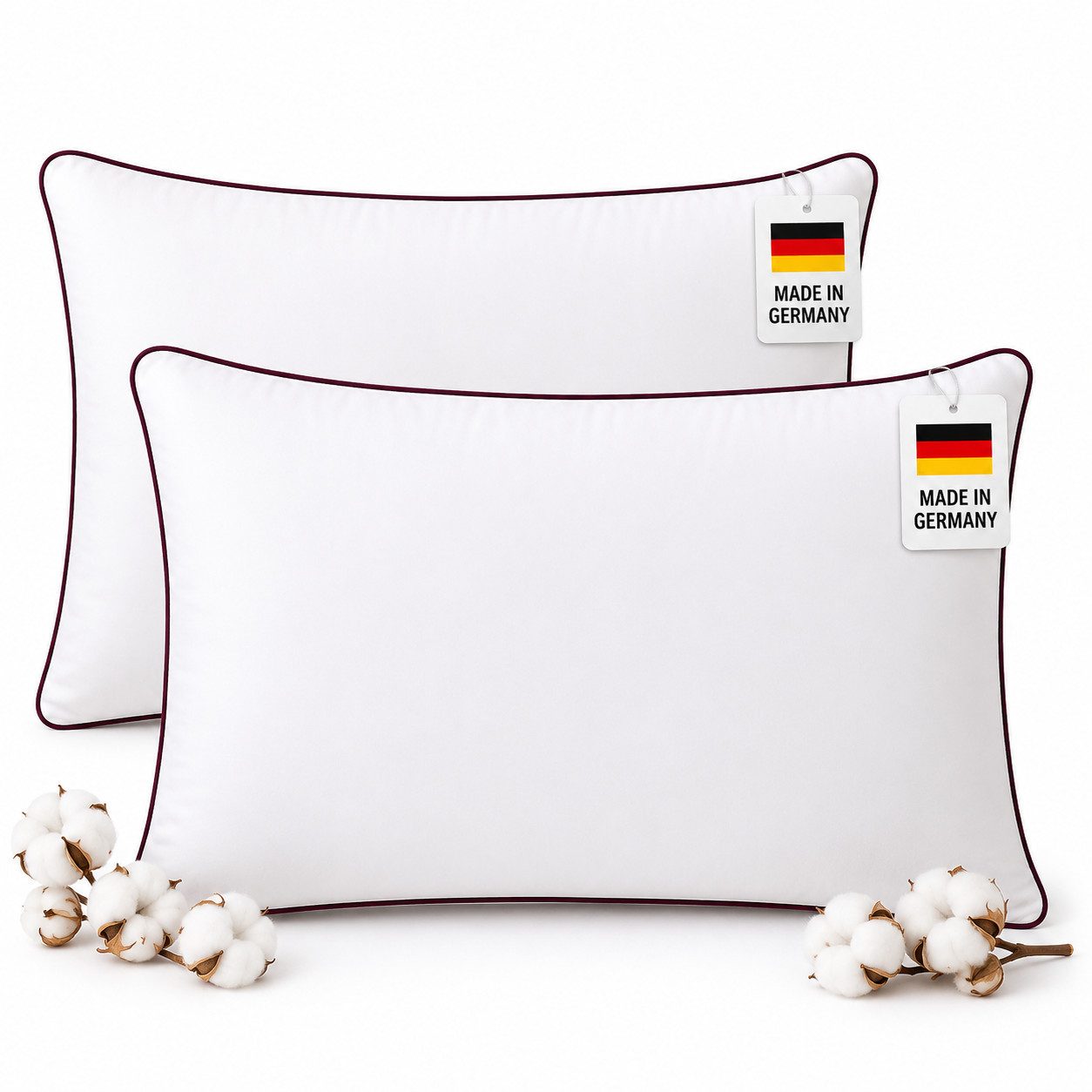 NEXGEN Luxus Baumwollkissen Baumwollkissen mit Biese, Hotelqualität, hergestellt in Deutschland, Füllung: Premium-Füllwatte, Bezug: Baumwolle, Seitenschläfer, Bauchschläfer, Rückenschläfer, Hergestellt in Deutschland, Deluxe Komfort