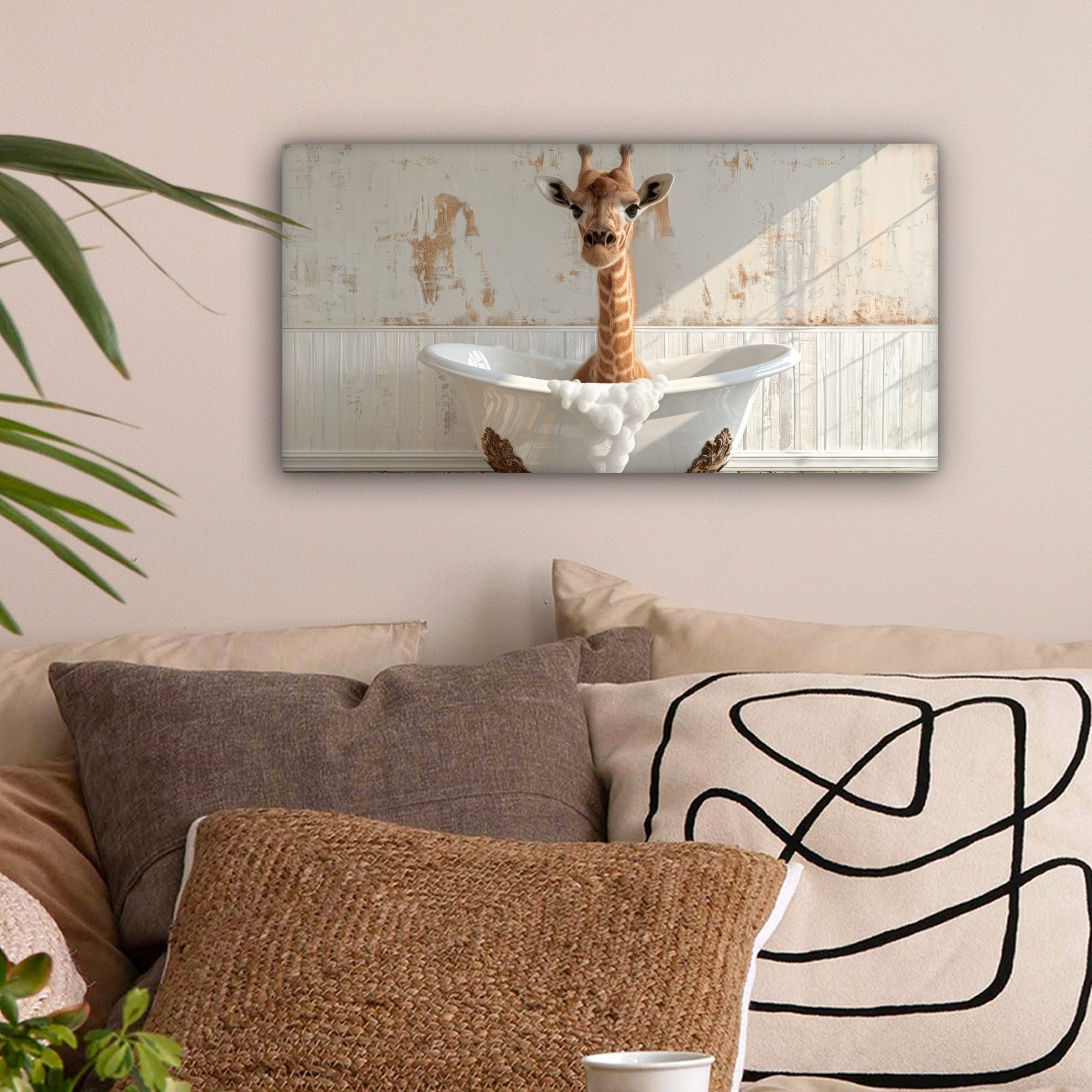 OneMillionCanvasses® Leinwandbild Panorama Giraffe - Badewanne günstig online kaufen