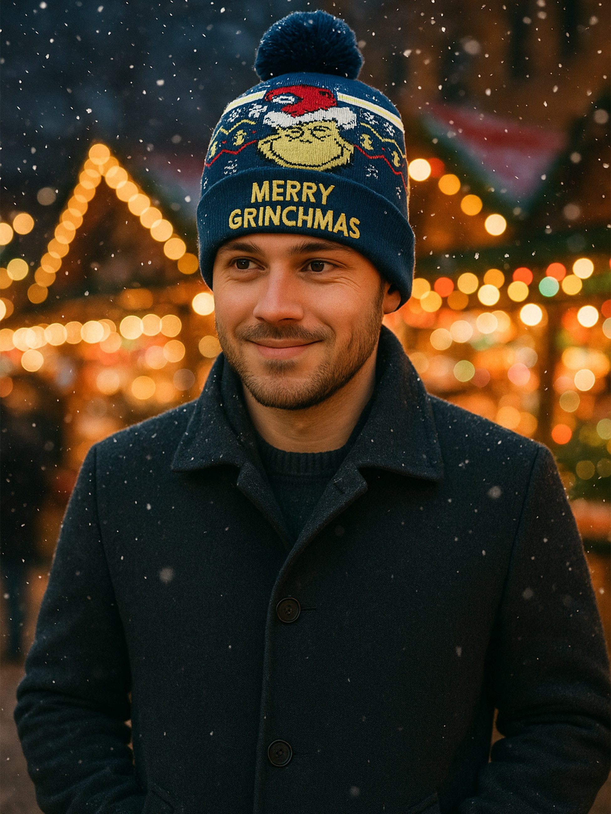 United Labels® Strickmütze The Grinch Strickmütze Wintermütze mit Bommel Mütze