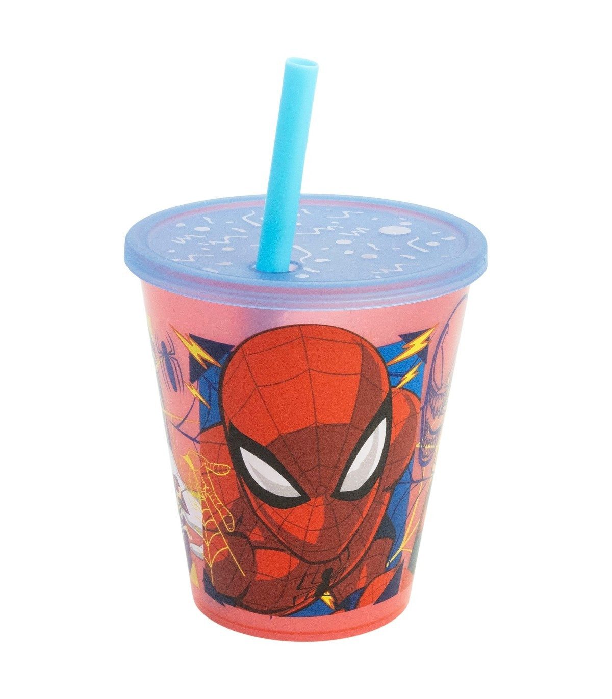 Spiderman Becher Kinder Becher Set 4 teilig 285 ml Becher mit Trinkhalm, 4-tlg.