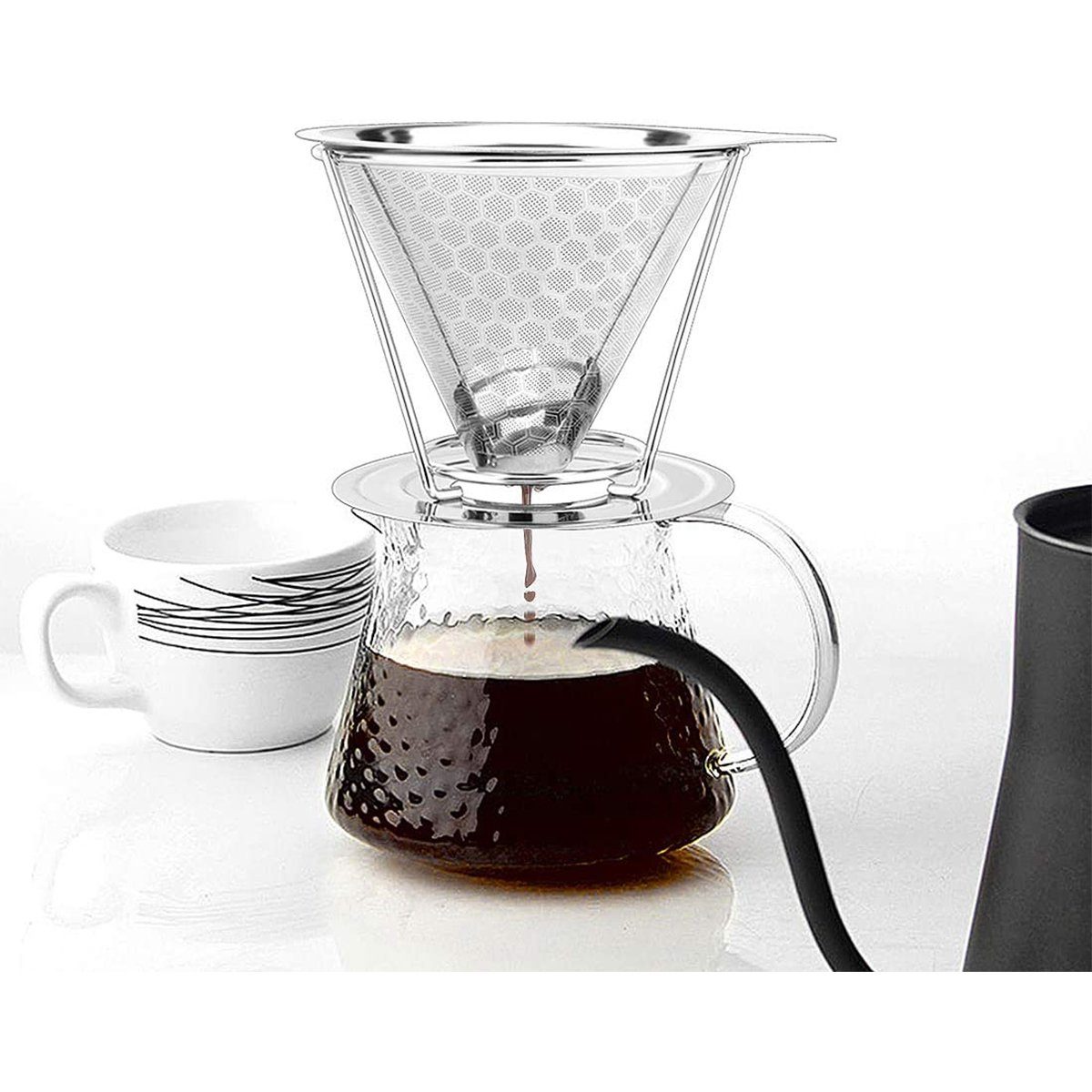 Edelstahl, Wiederverwendbar,Kaffeefilter abnehmbarem Ständer mit XDeer Handfilter aus Papierloser Kaffeefilter Kaffeefilter