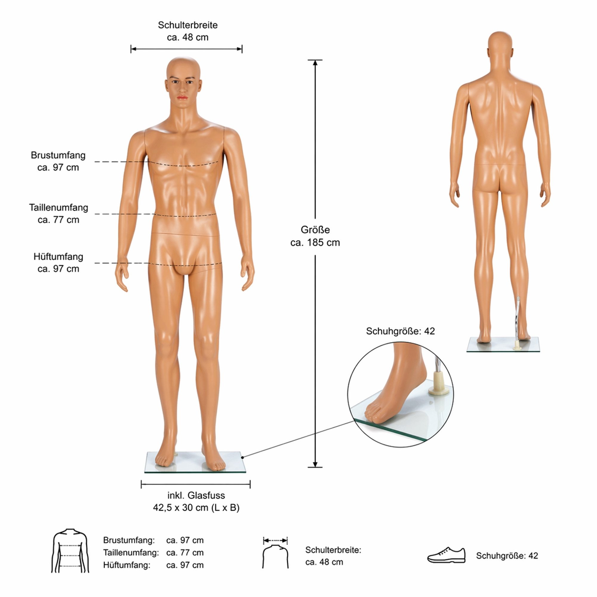 Mucola Anziehpuppe Schaufensterpuppe Schneiderpuppe 185CM Männlich Mannequin Manichino (Einzelstück, 1-tlg), Beweglich