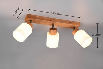 TRIO Leuchten Deckenstrahler Assam, ohne Leuchtmittel, warmweiß - kaltweiß, Spot 3-flg. Naturholz, exkl 3xE14 max 25W, Glasschirm weiß schwenkbar