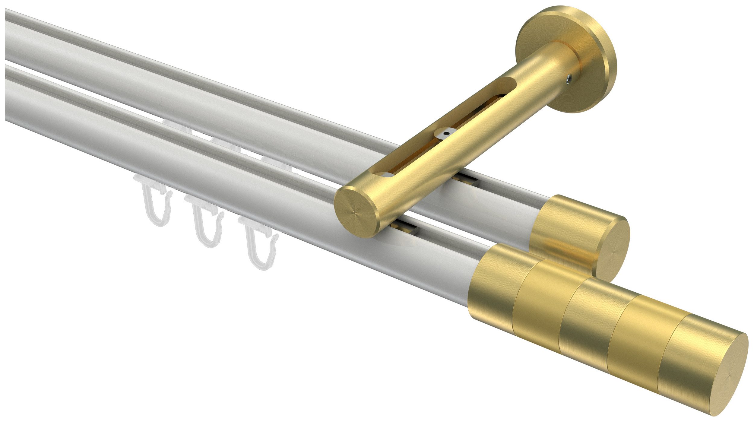 INTERDECO Innenlaufschiene Siteno Mavell, Ø 20 mm, 2-läufig, Fixmaß, kürzbar, Wandmontage, Aluminium, Weiß / Messing-Optik / Bicolor