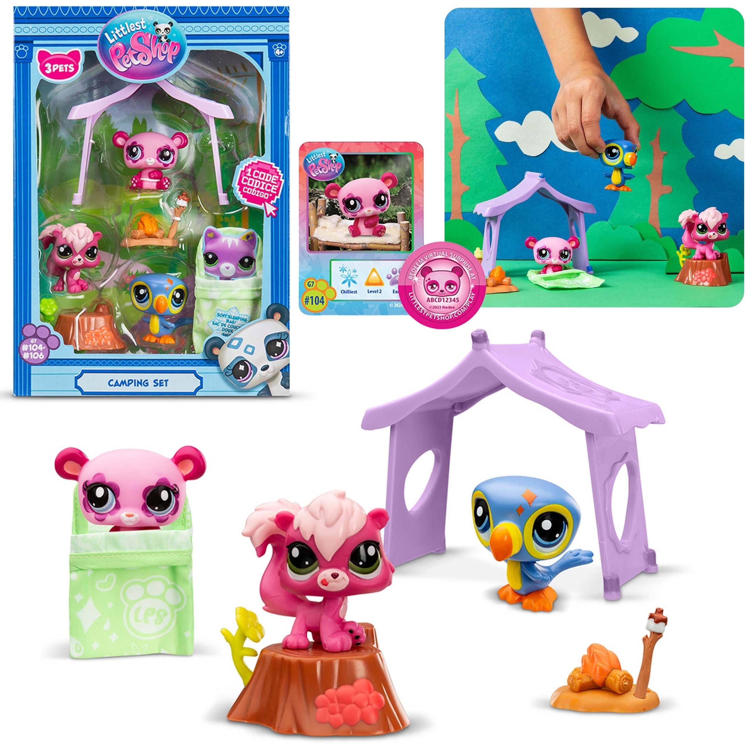 Spielfigur Littlest Pet Shop Set mit Campingfiguren, beweglichen Figuren 4+