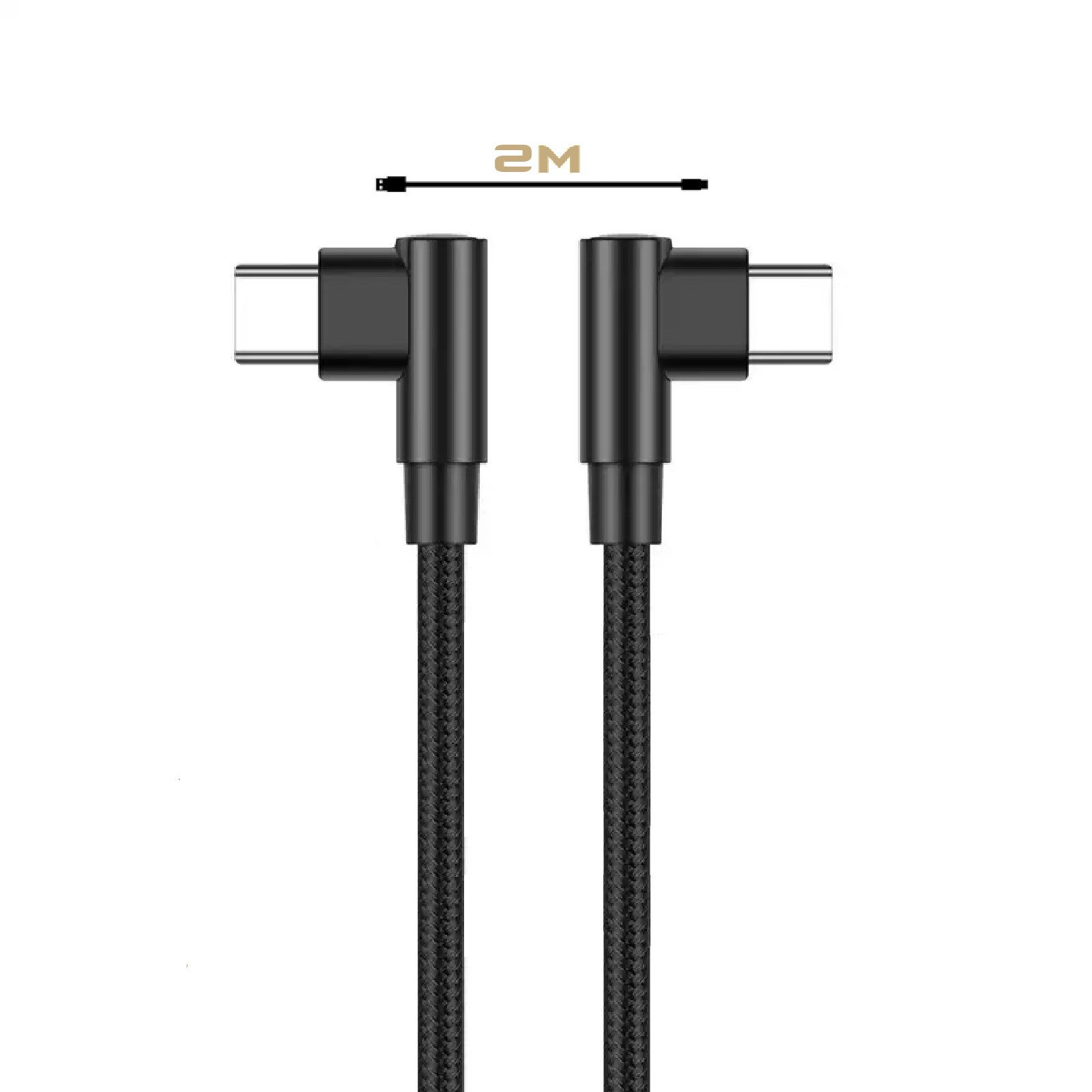 MobileKing Nylon USB-C auf USB-C 90° Winkel Ladekabel Schwarz USB-Kabel, USB-C, USB-C (200,00 cm), Power Delivery, Nylon-Ummantelung, Winkelstecker