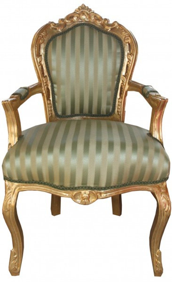 Grün - Streifen Casa mit Armlehnen Möbel Gold Antik Stuhl Esszimmerstuhl / Padrino Creme Barock Esszimmer /