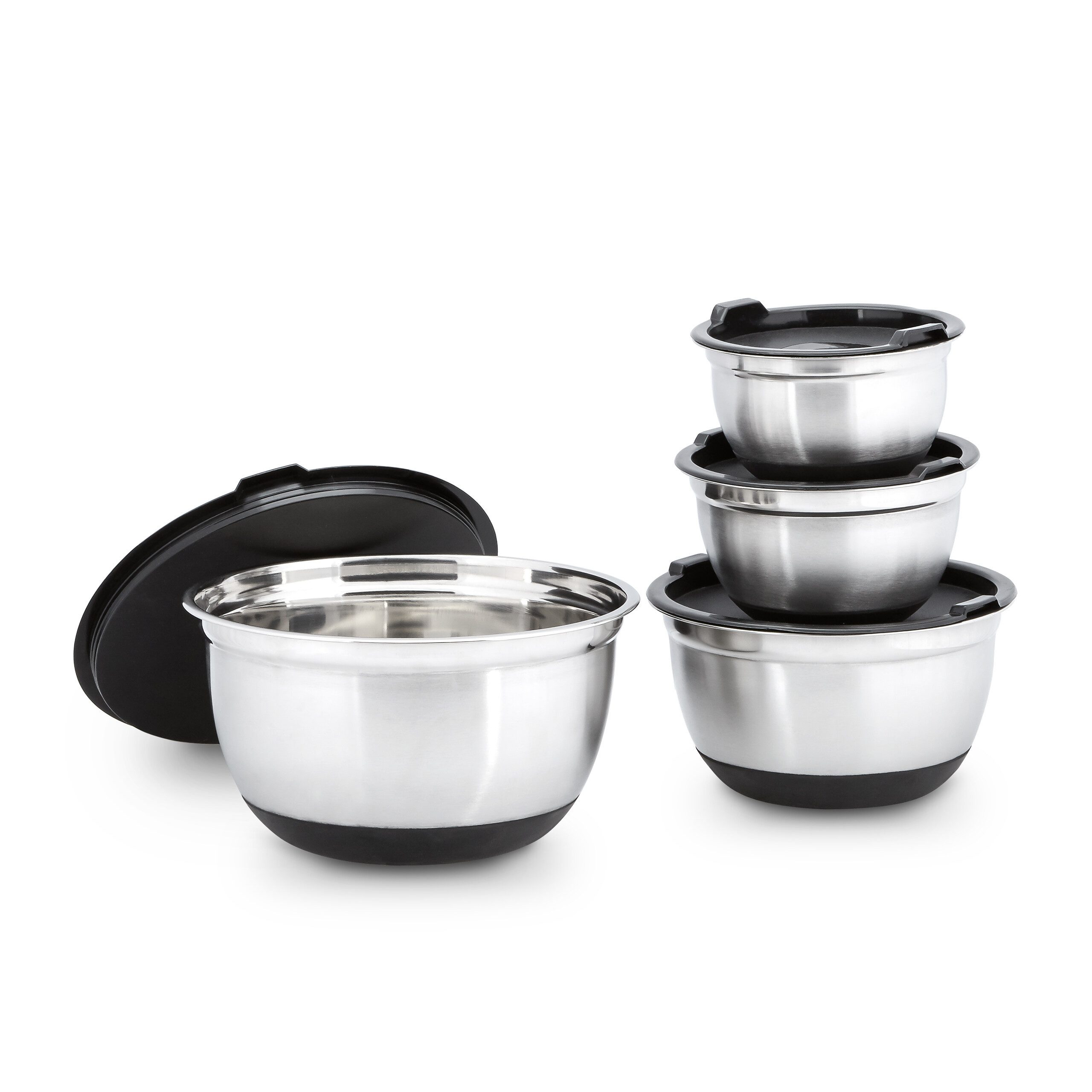 relaxdays Schüssel Set BOWLY mit Deckel, Edelstahl, (4er Set, 4-tlg), 4er Pack