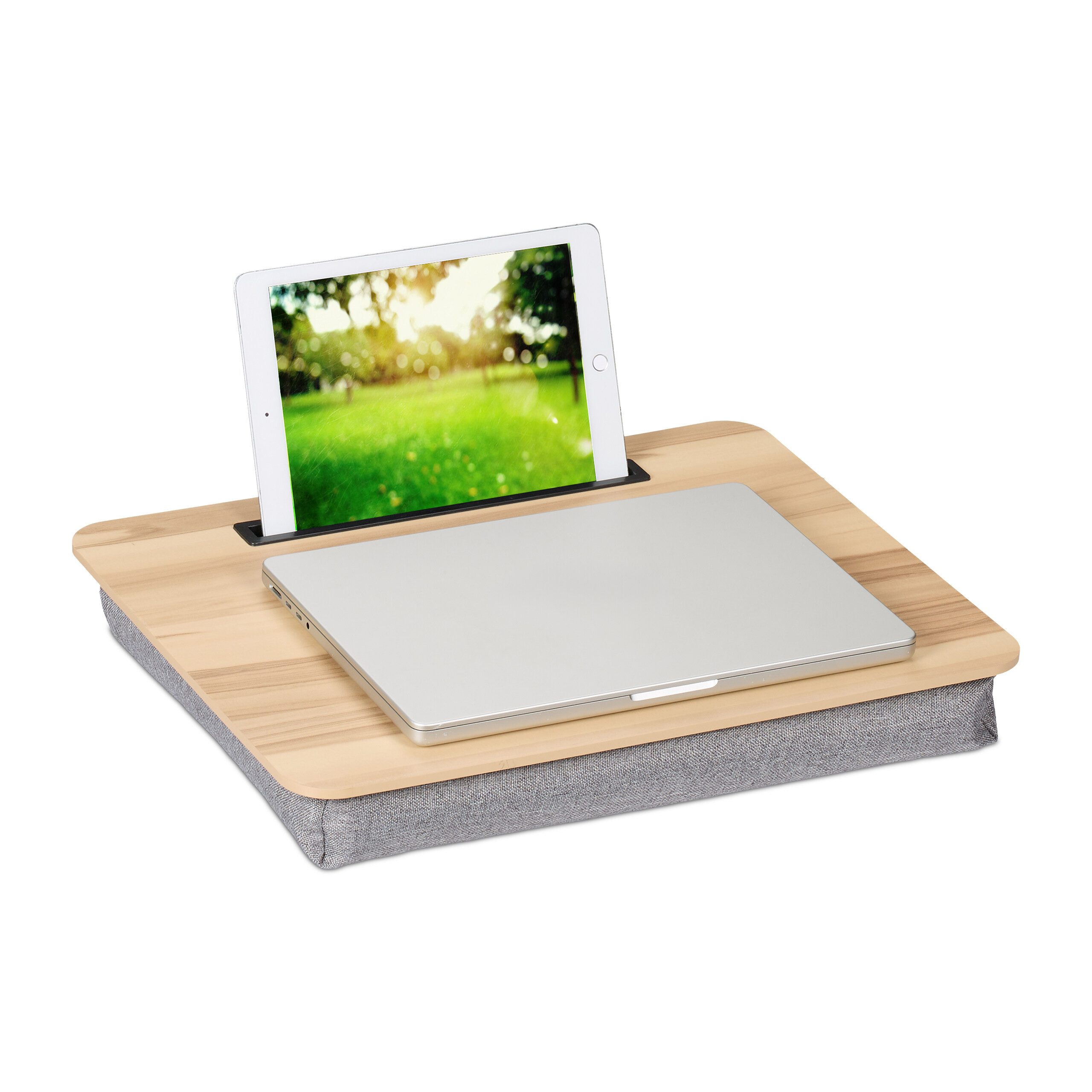 relaxdays Laptop Tablett Laptopkissen mit Handyhalter, Faserplatte, (1-tlg), natur