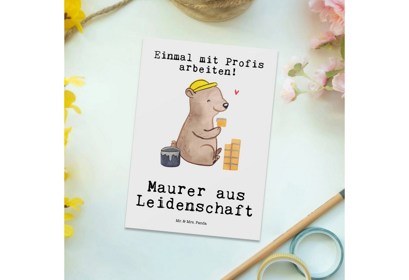 Thumbnail - Mr. & Mrs. Panda Postkarte Maurer Leidenschaft - Weiß - Geschenk, Einladung, Einladung Geburtsta, Charmantes Design