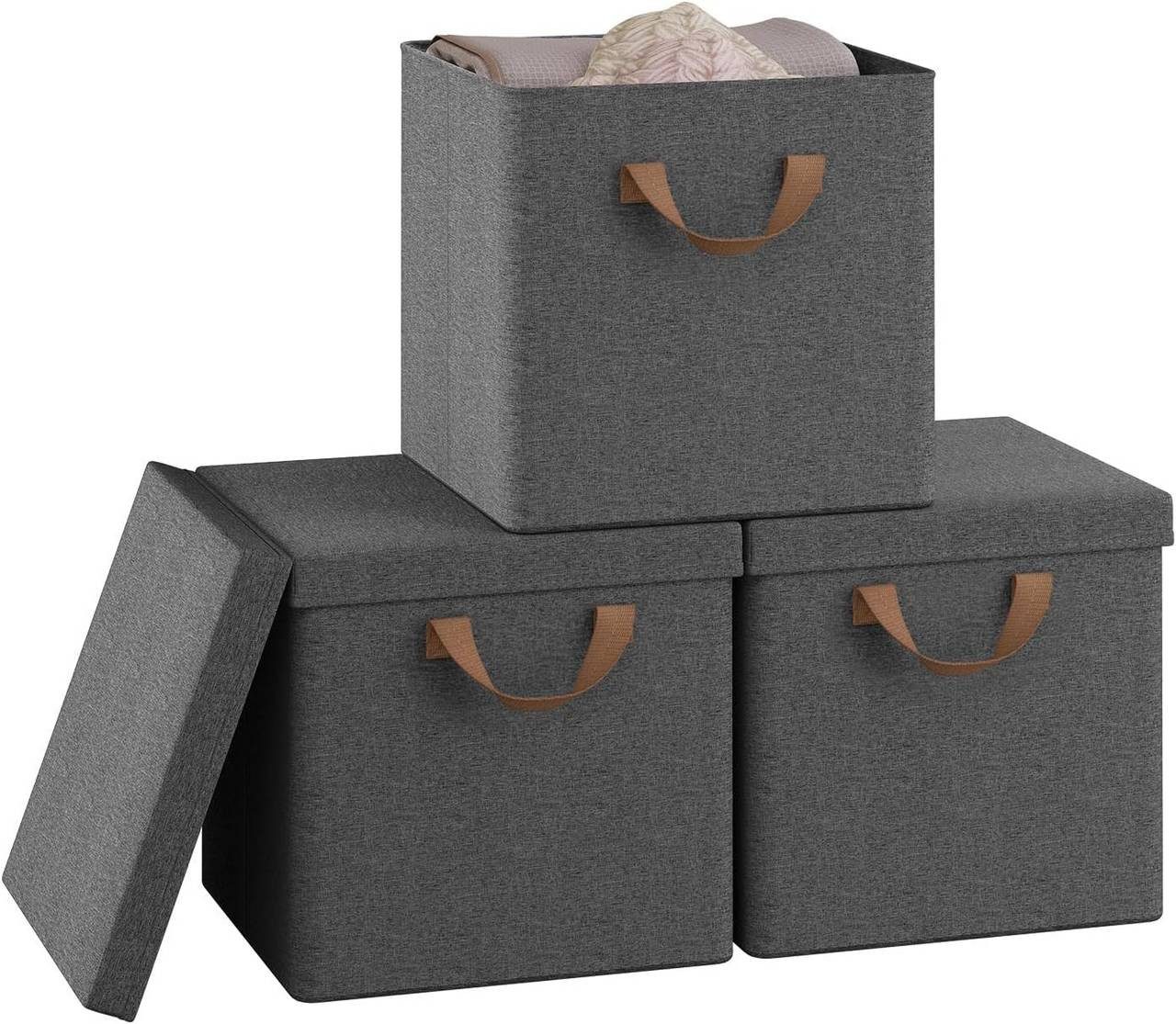 Woltu Aufbewahrungsbox (3 St), faltbare Stoffboxen 3 Stück, mit Griffen Metallrahmen