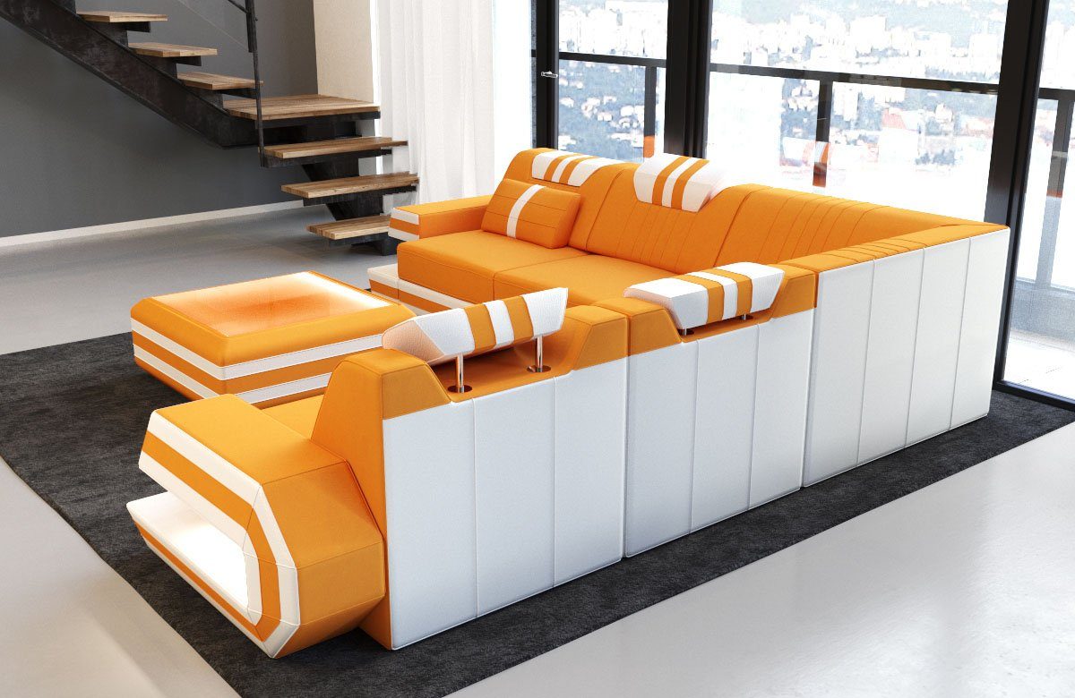 Sofa M Ecksofa Sofa apricot-weiß Design Form L mit Couch wahlweise Stoffsofa, Dreams Mikrofaser Ragusa Hocker Polsterstoff