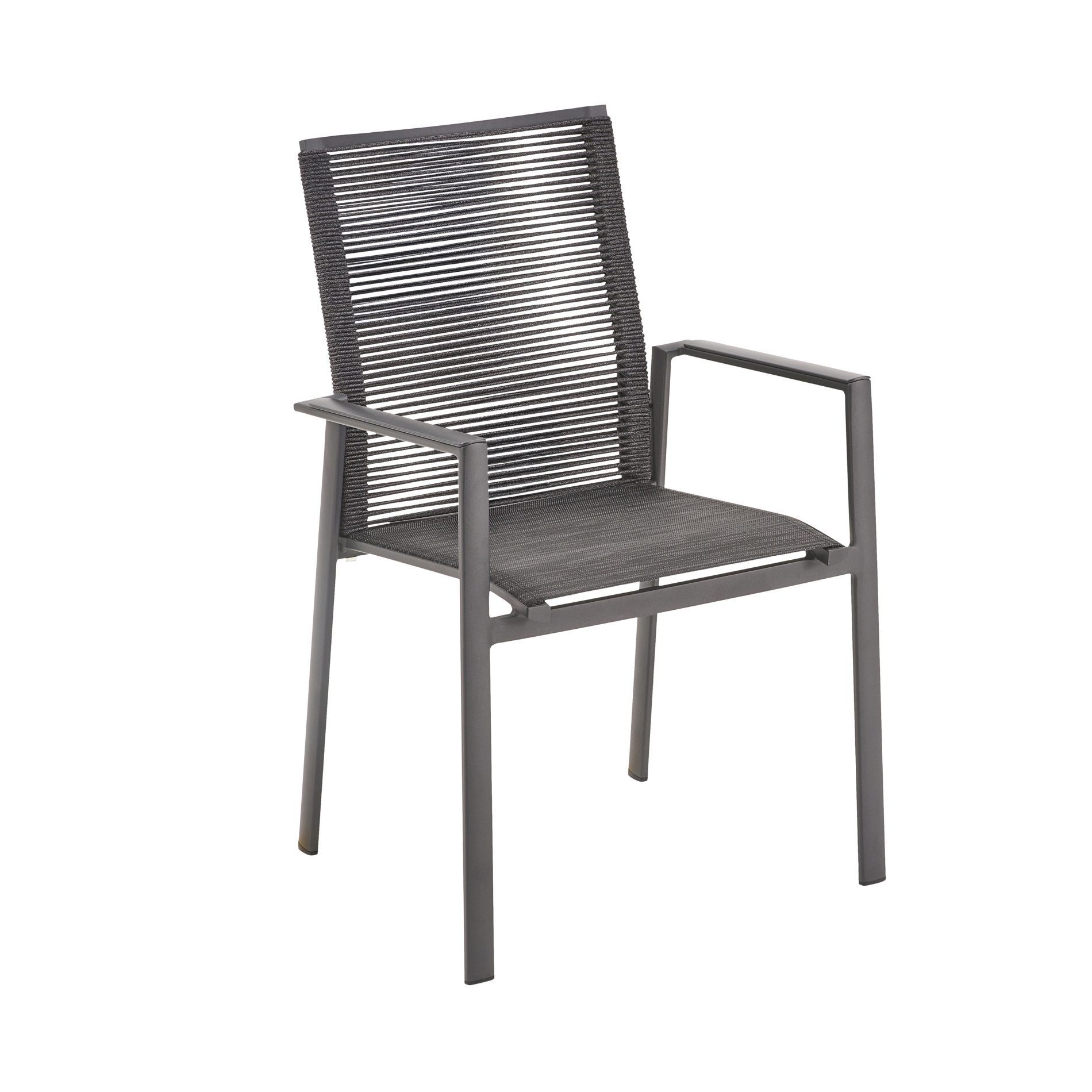 Liadomo Gartenstuhl Limbadi Stapelstuhl, Gartensessel, Outdoor-Stuhl für Terrasse & Balkon (pflegeleicht, 1 St), stapelbar, Armlehnen Alu anthrazit, Rope & Textilgewebe