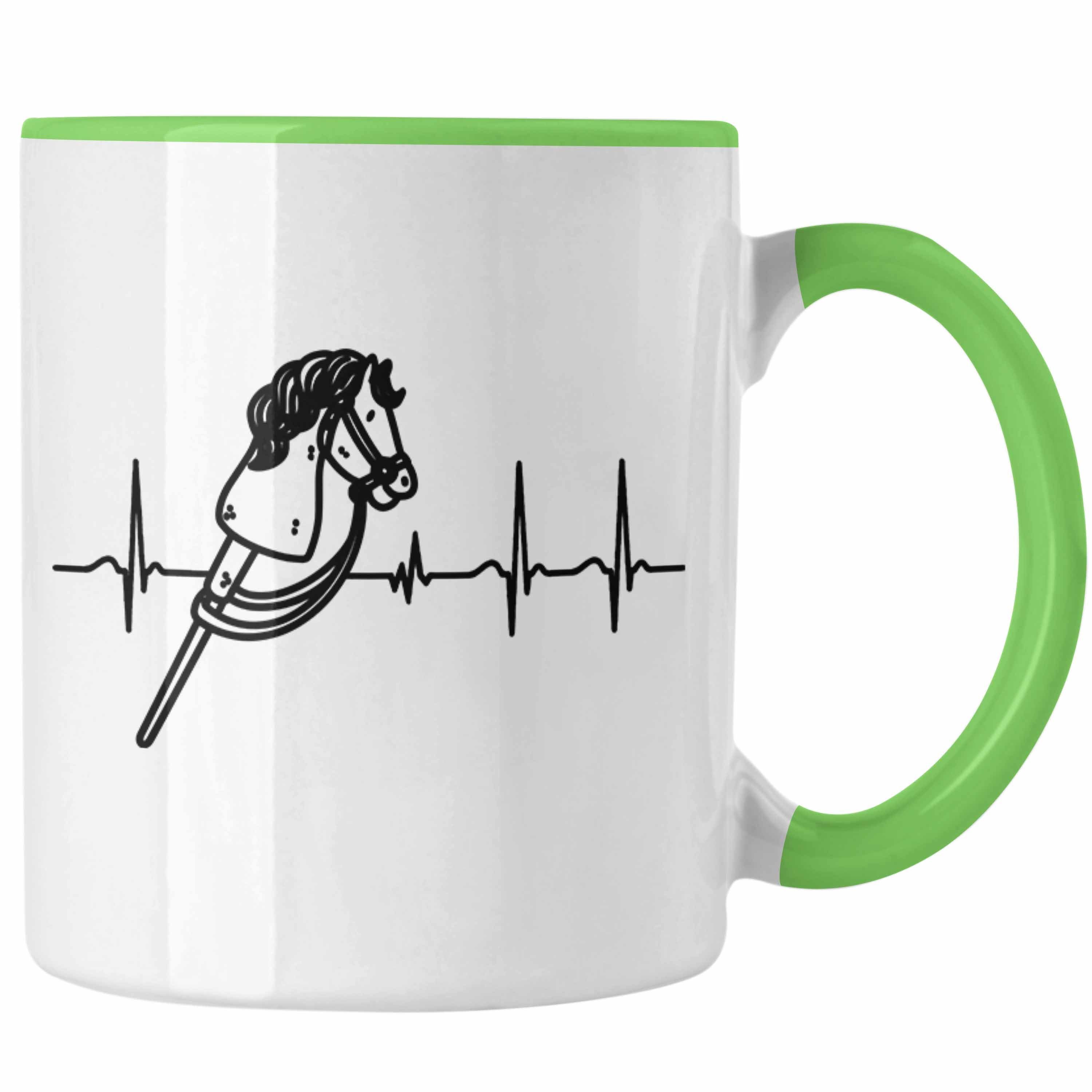 Trendation Tasse Hobbyhorse Mädchen Tasse Geschenk Hobby Horse Pferde Grafik Herzschlag Grün