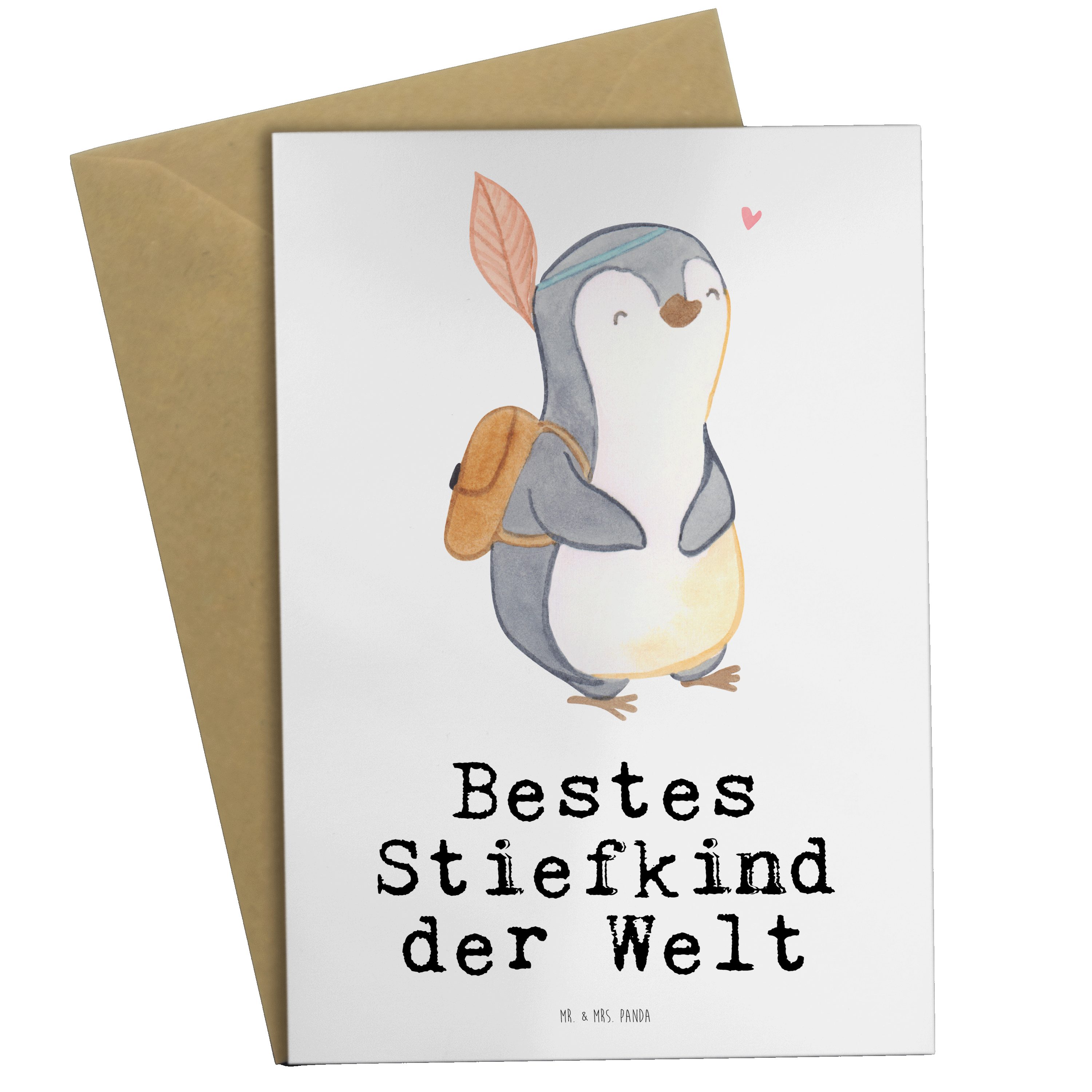 Mr. & Mrs. Panda Grußkarte Pinguin Bestes Stiefkind der Welt - Weiß - Geschenk, Klappkarte, Kind