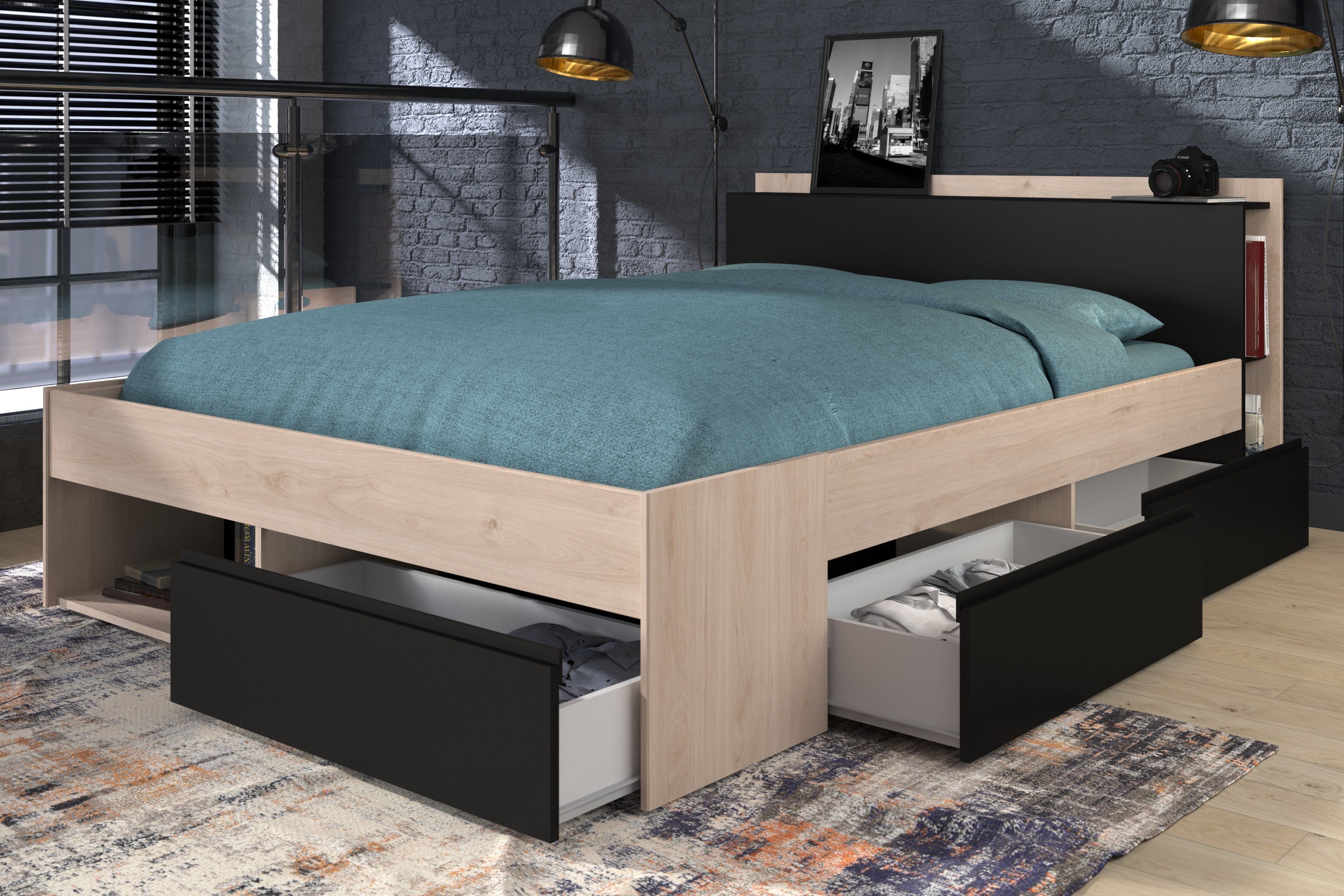 Parisot Jugendbett Most in Jackson Eiche (Komplett Set, 1-tlg., Bett und Schubkästen), mit Schubkästen