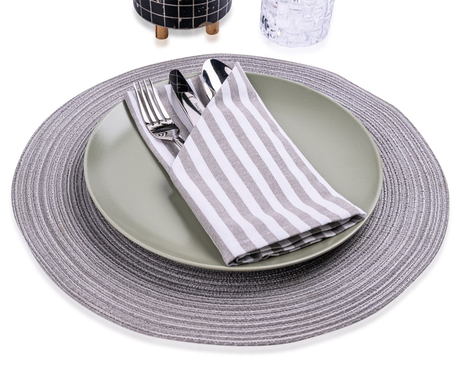 Mon Bijou Stoffserviette Baumwollservietten Servietten 100% Baumwolle Stoff waschbar nachhaltig, (Tischservietten im Landhausstil Set 45 x 45cm, 6 St., Tischdeko Hochzeit, Weihnachten, Geburtstag, Familienfeier, Ostern), Klassisches Streifendesign Stoffservietten für den Festtag Tisch