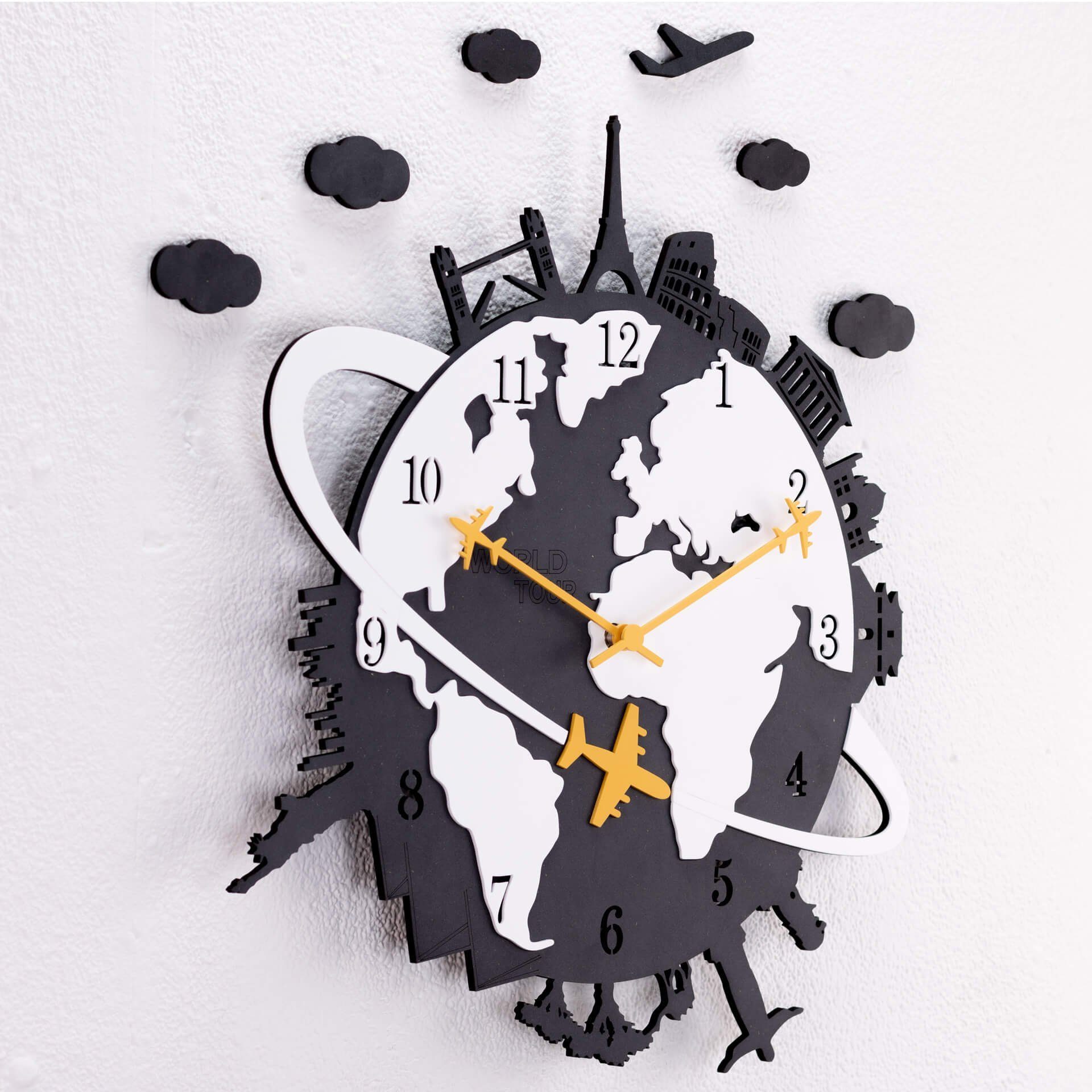ONZENO Wanduhr THE Design-Uhr) 41x45x0.5 (handgefertigte WORLDLY. cm