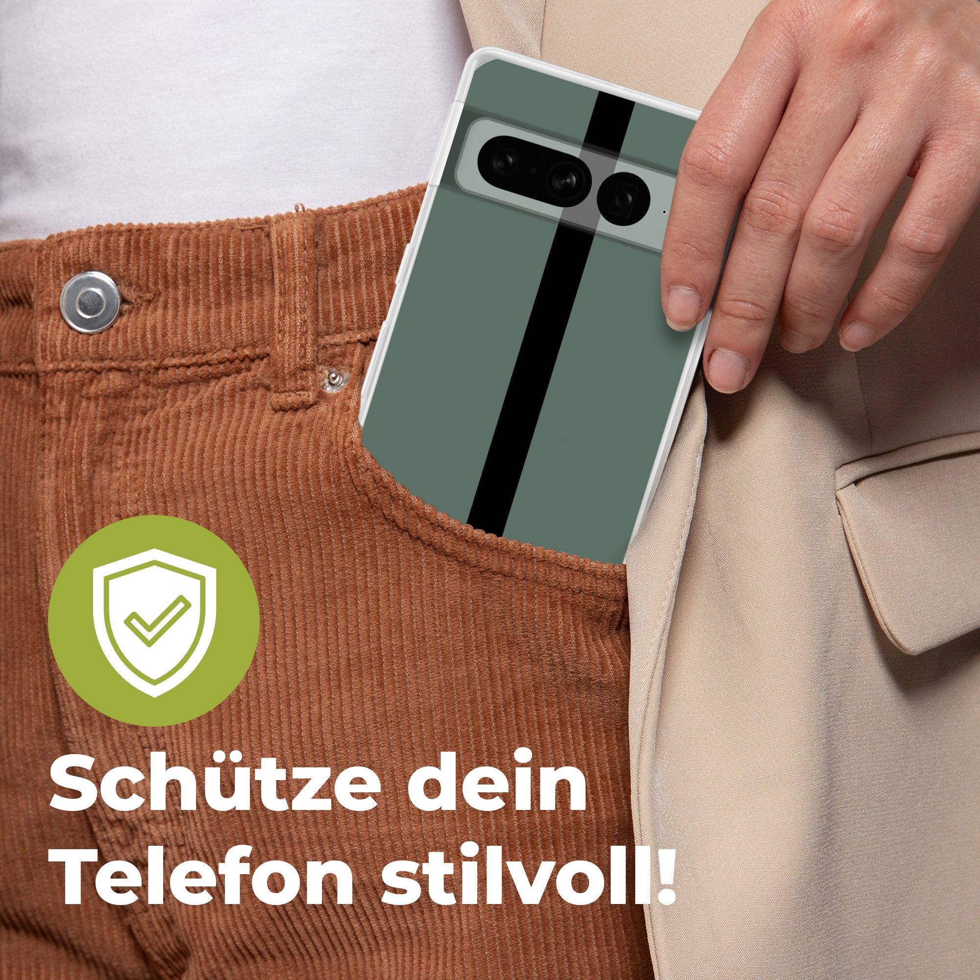 MuchoWow Handyhülle für Google Pixel 7 Pro Grün - Schwarz - Gestreift - Minimalistisch, Phone Case, Silikon, Schutzhülle Dünn