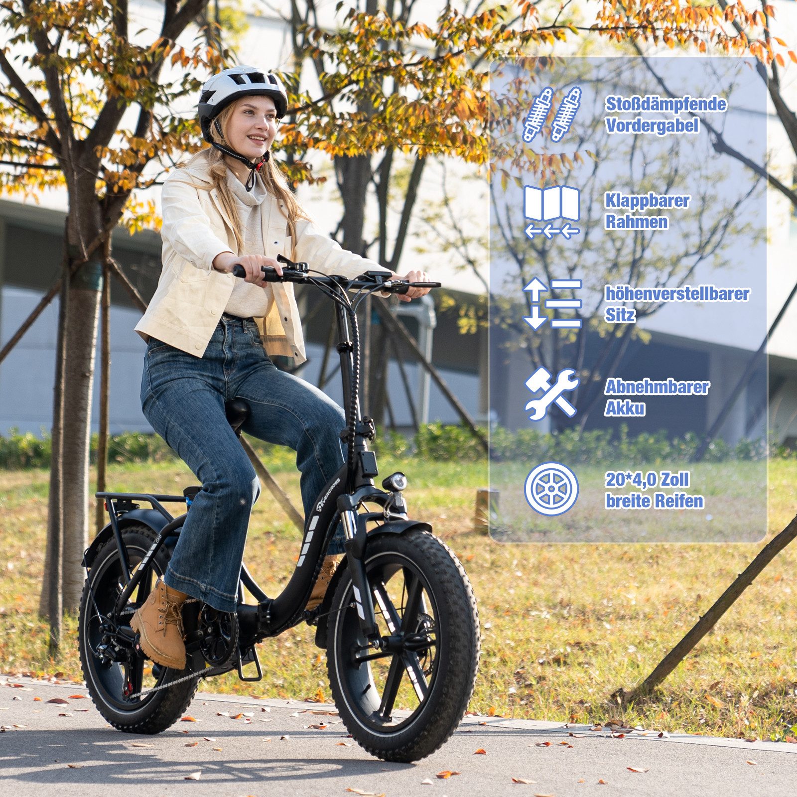 EVERCROSS TECH E-Bike 20×4.0 Fatbike, 7-Gang Shimano, 48V 18Ah abnehmbarer Akku 130km, Heckmotor, 864 Wh, 250W Motor Elektrofahrräder für Damen und Herren – Bild 3 von 5