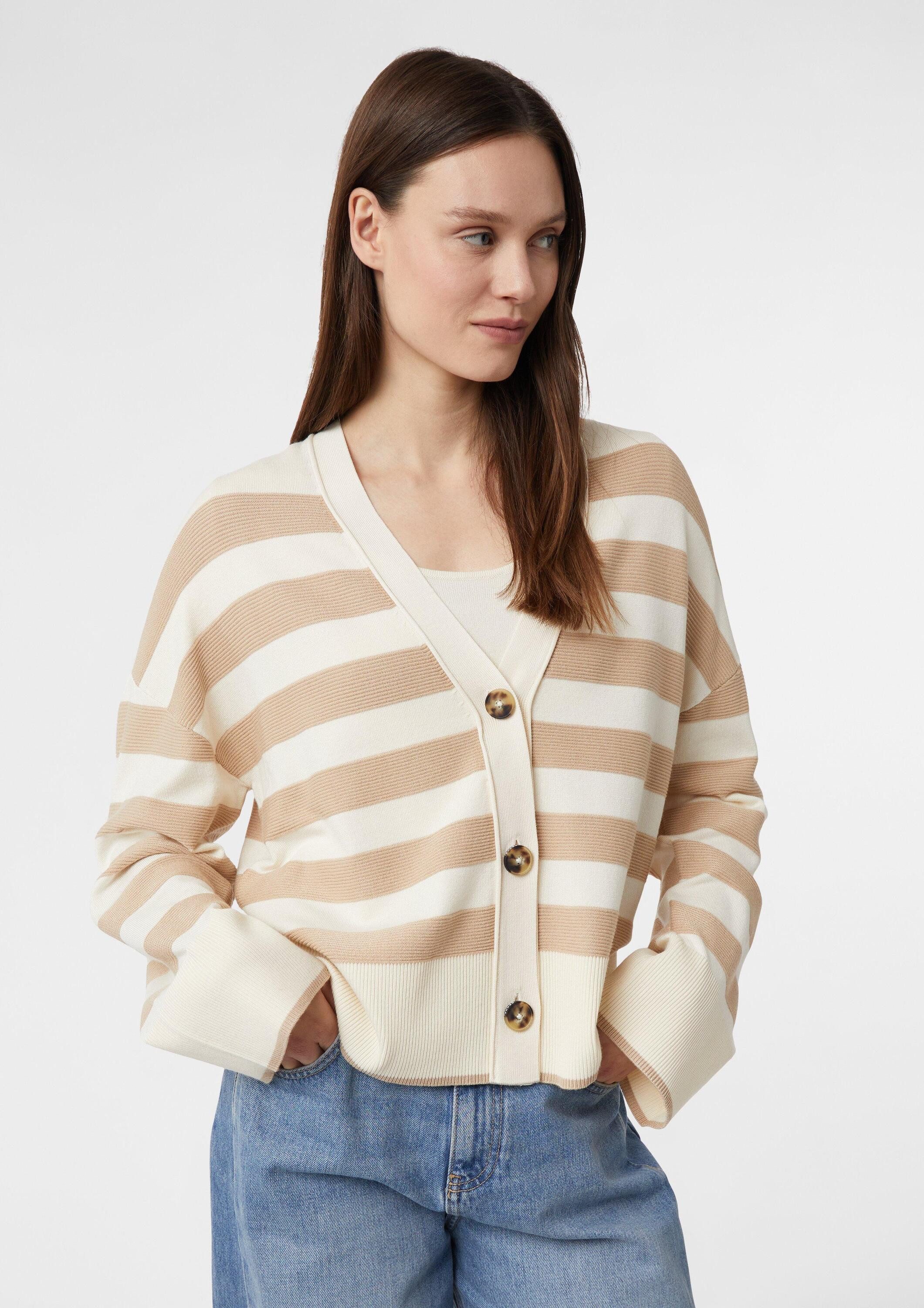 comma Cardigan Strickjacke Gestreifter Cardigan mit weitem Ärmelabschluss