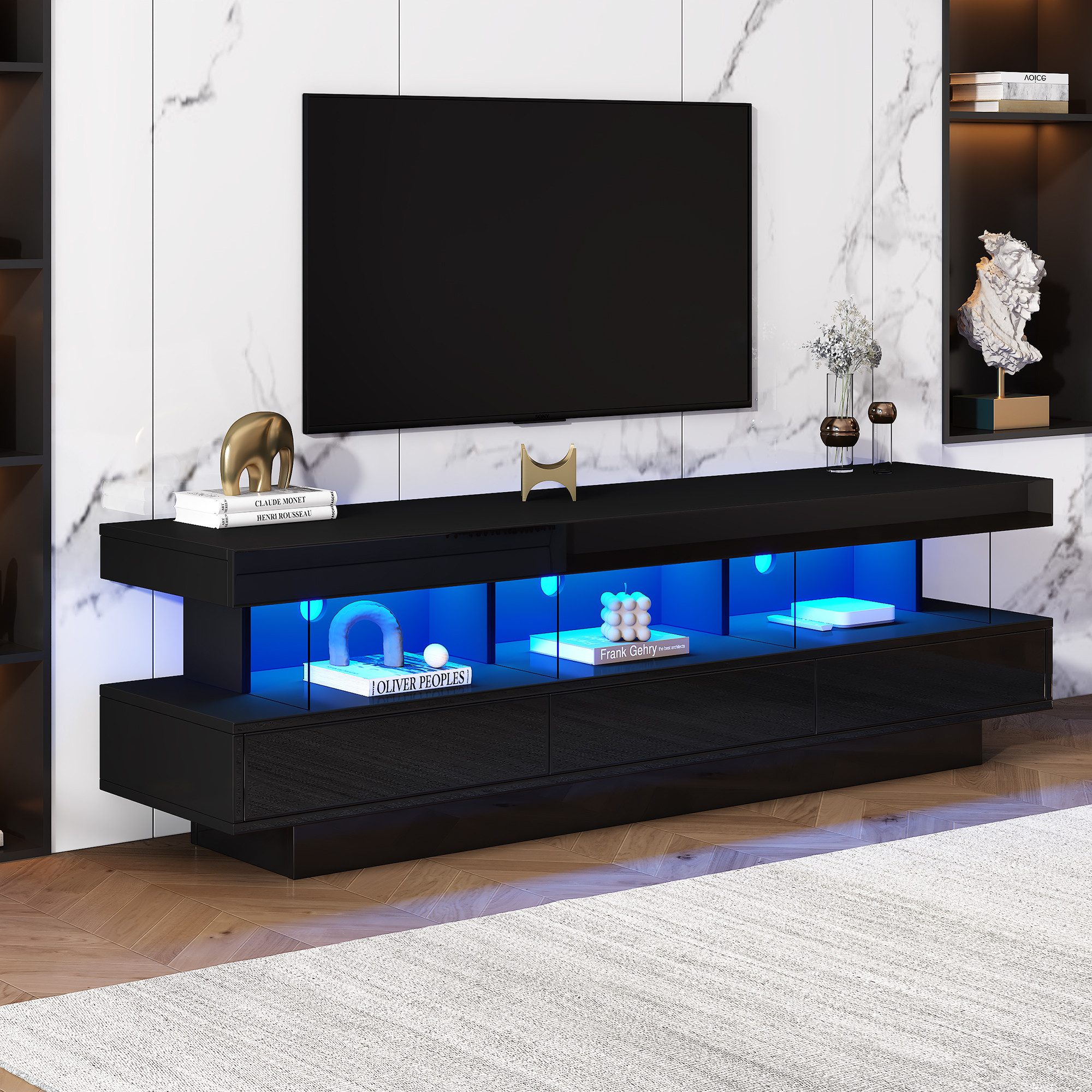 OKWISH Lowboard TV-Schrank mit LED und Schuladen, freistehend (TV-Schrank h günstig online kaufen