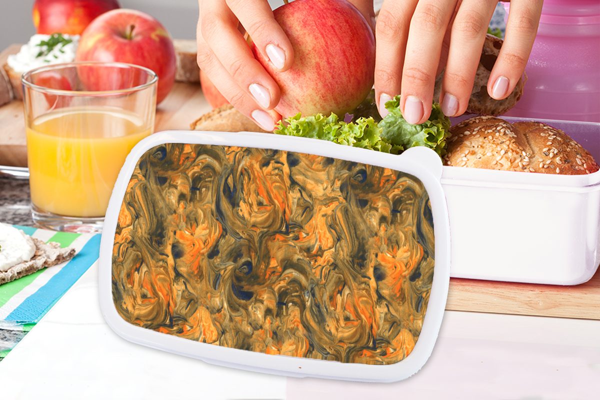 MuchoWow Lunchbox Farbe - Orange Kinder Braun (2-tlg), und Marmor Brotdose, Design, und für weiß - Jungs - Mädchen Kunststoff, Brotbox für Erwachsene, 