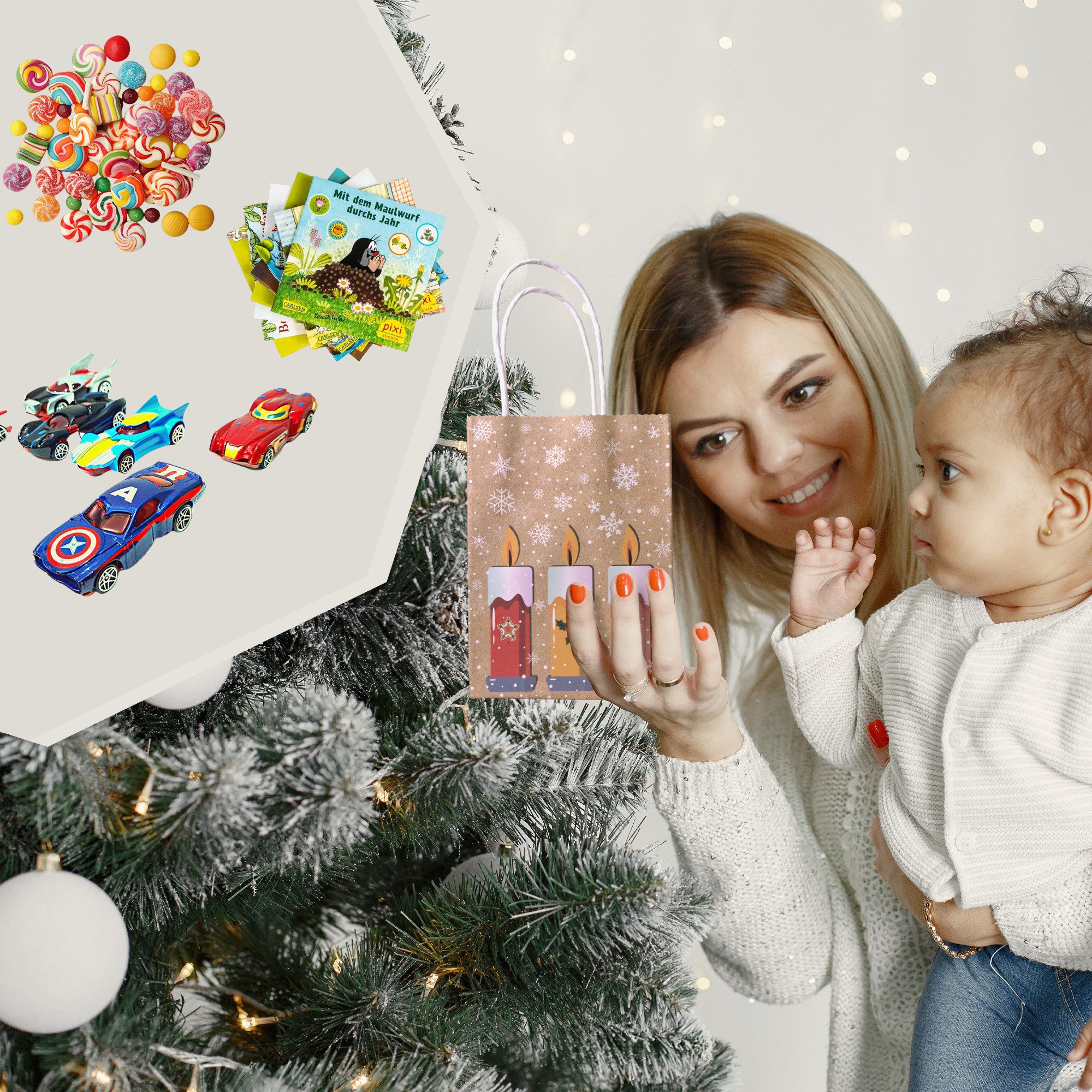 hausleben befüllbarer Adventskalender 24 Geschenktüten aus Kraftpapier (73-tlg), inkl. Sticker 1-24, 3m Paketschnur, 24 Holzklammern – Bild 4 von 5