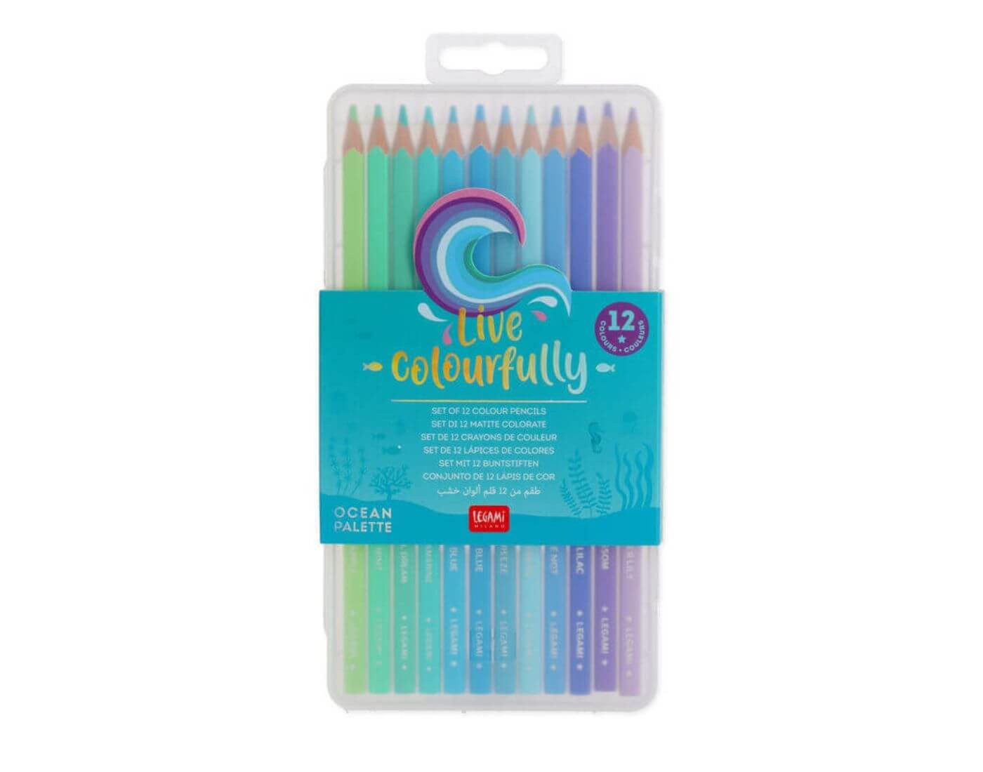Legami Buntstift Set aus 12 Buntstiften - Live Colorfully - OCEAN PALETTE