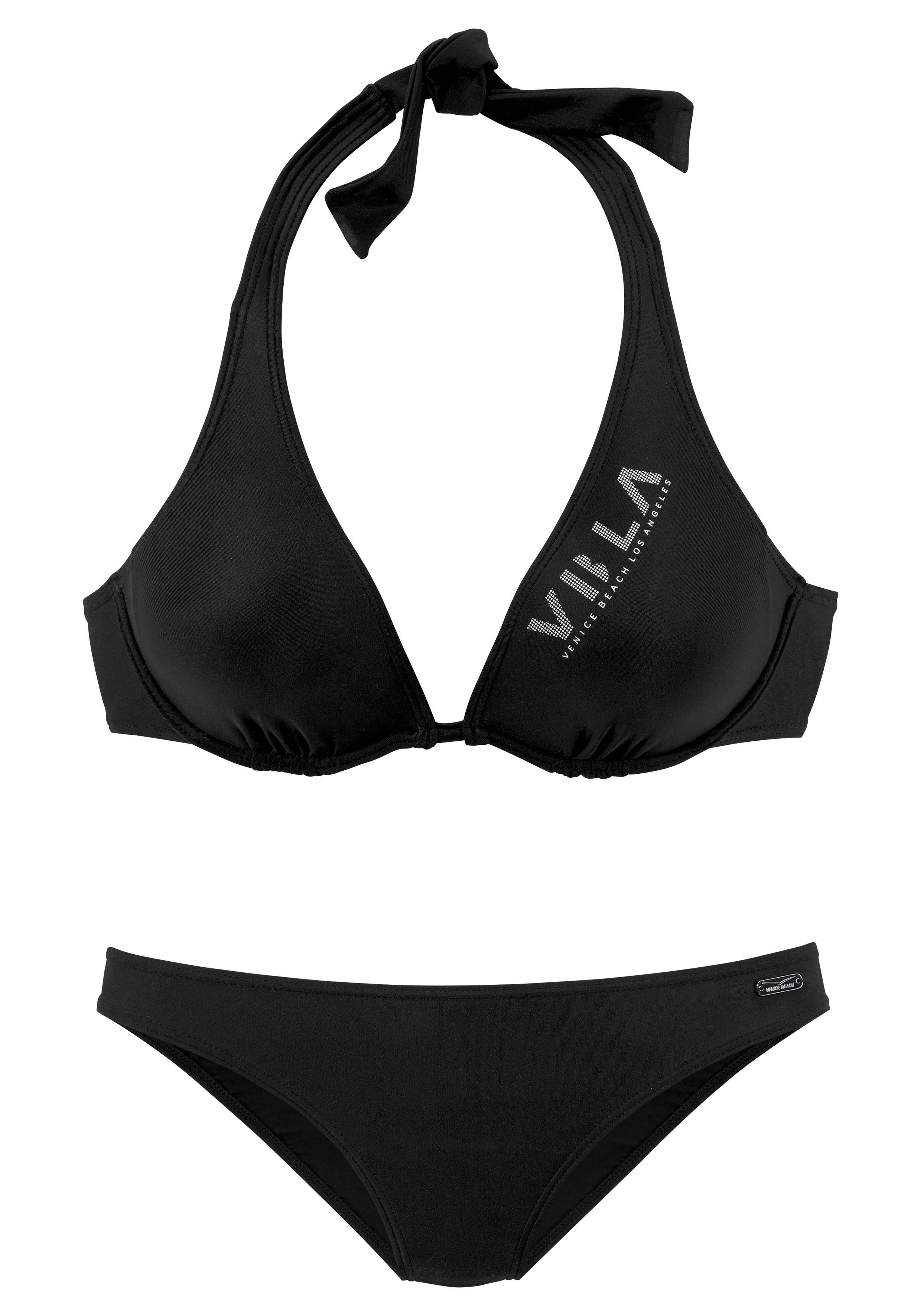Venice Beach Bügel-Bikini mit schwarz Schriftzug kontrastfarbigen