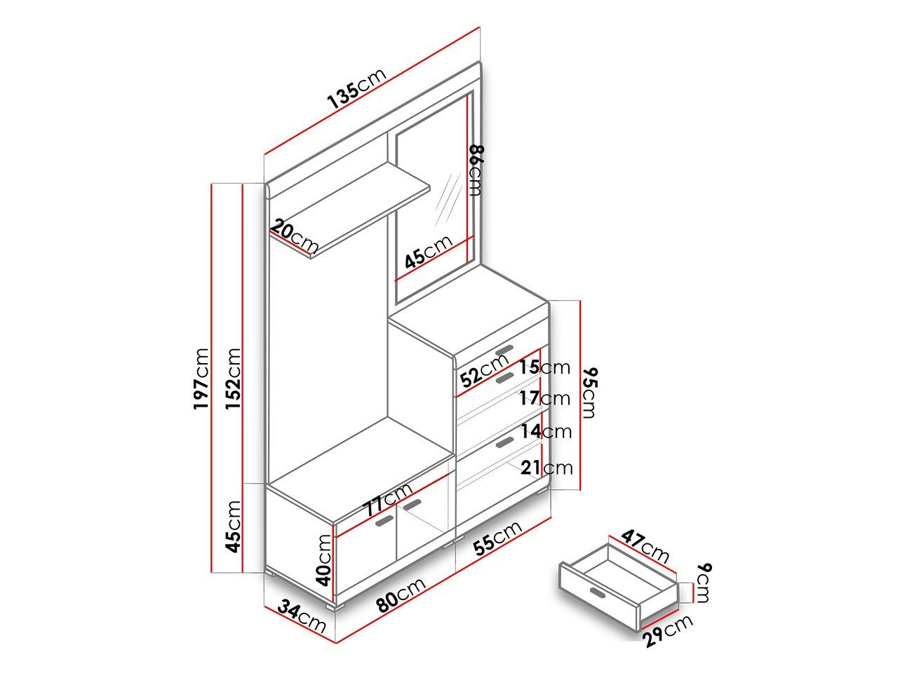 MIRJAN24 Garderoben-Set Stella, Wandgarderobe, Flurgarderobe, Spiegel, 3 Kleiderhaken