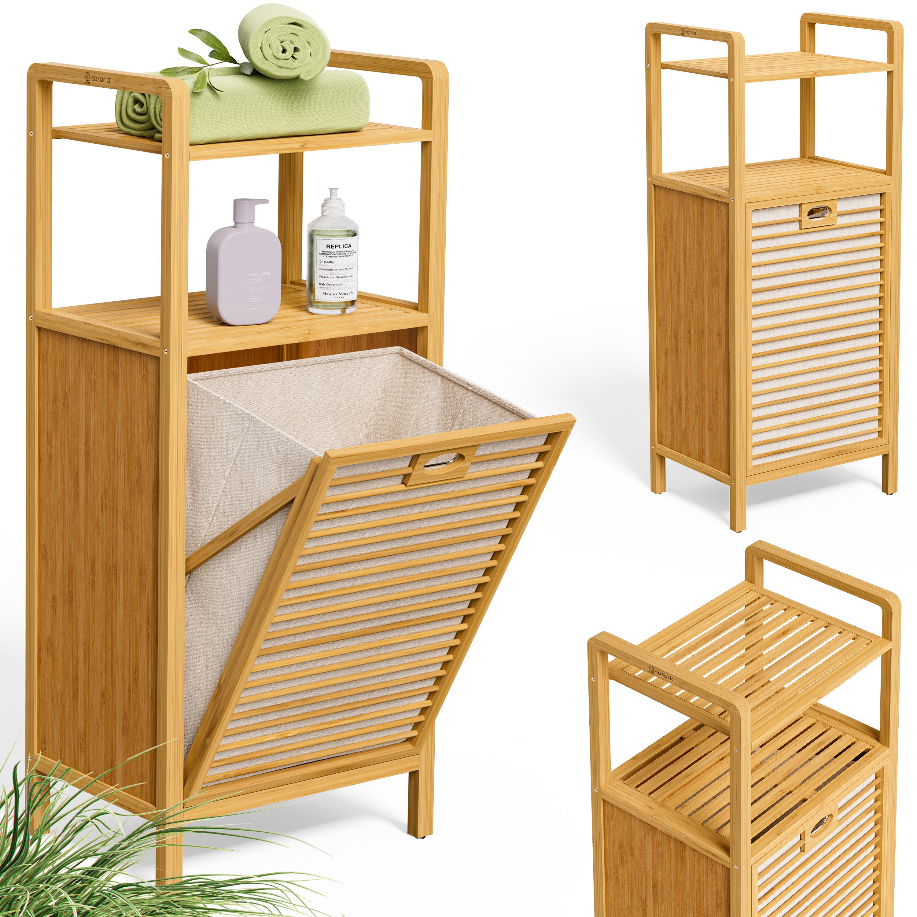 Casaria Wäschekorb (1 St), Badregal Stehend Bambus mit Wäschebox Wäschesammler Ablage Holz 40L. € 54,95