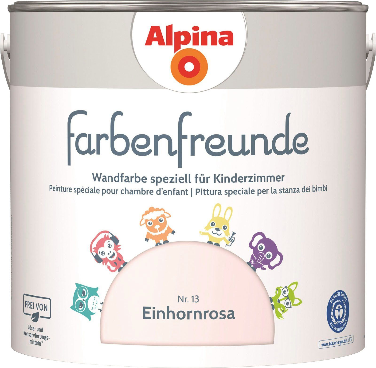 Kinderzimmer, Wandfarbe für Alpina matt, Einhornrosa Liter 2,5 farbenfreunde,
