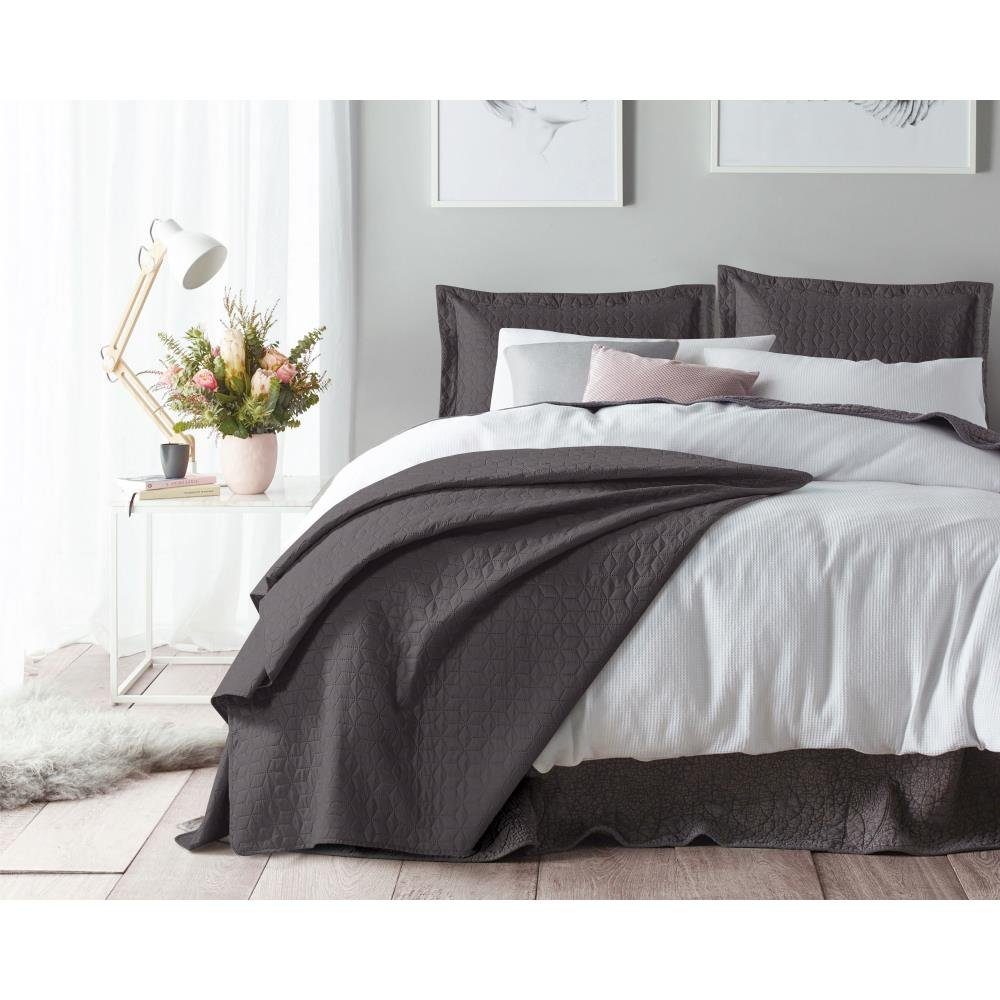 Tagesdecke Sleeptime Wayfair - Tagesdecke - Twin-Bett - 260x250 + 2 Kissenbezüge 60x70, Sitheim-Europe, Gut atmungsaktiv, Schön Weich und warm Anthrazit