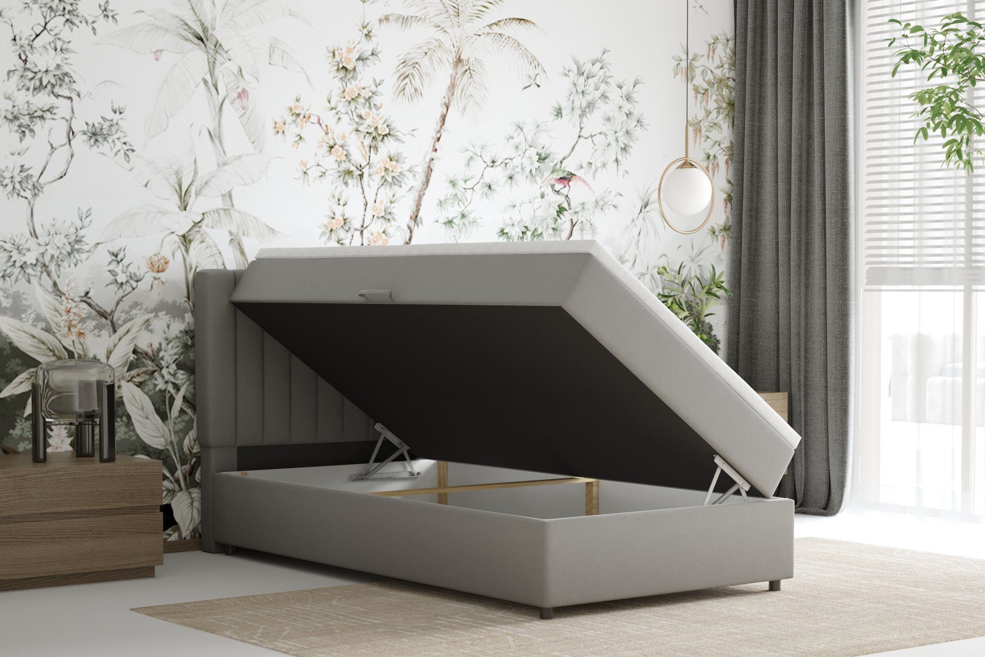 Homesy Boxspringbett EVEREST – Komfortables Einzelbett im modernen Trenddesign (Bett inkl. einem Bettkasten und Topper), Große Auswahl an Polsterfarben