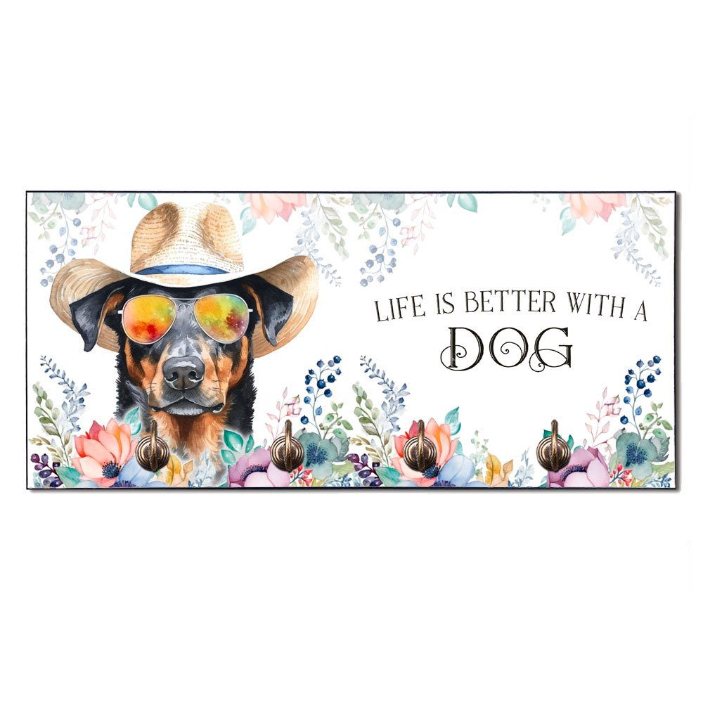 Cadouri Wandgarderobe BEAUCERON Hundegarderobe - Wandboard für Hundezubehör (Garderobe mit 4 Haken), MDF, mit abgeschrägten Ecken, handgefertigt, für Hundebesitzer