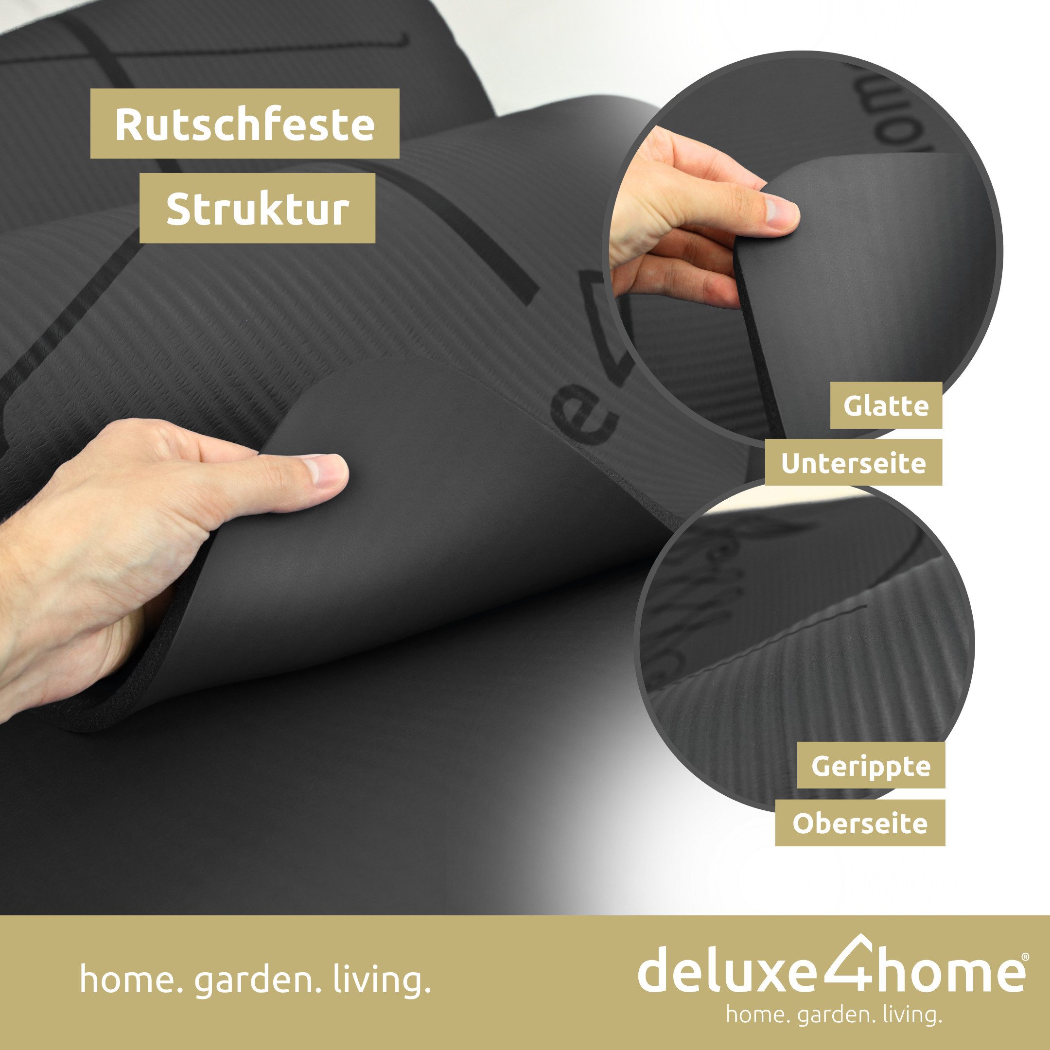 deluxe4home Yogamatte Gymnastikmatte mit Ausrichtungslinien I Phthalatfreie NBR Turnmatte, inkl. Tragegurt