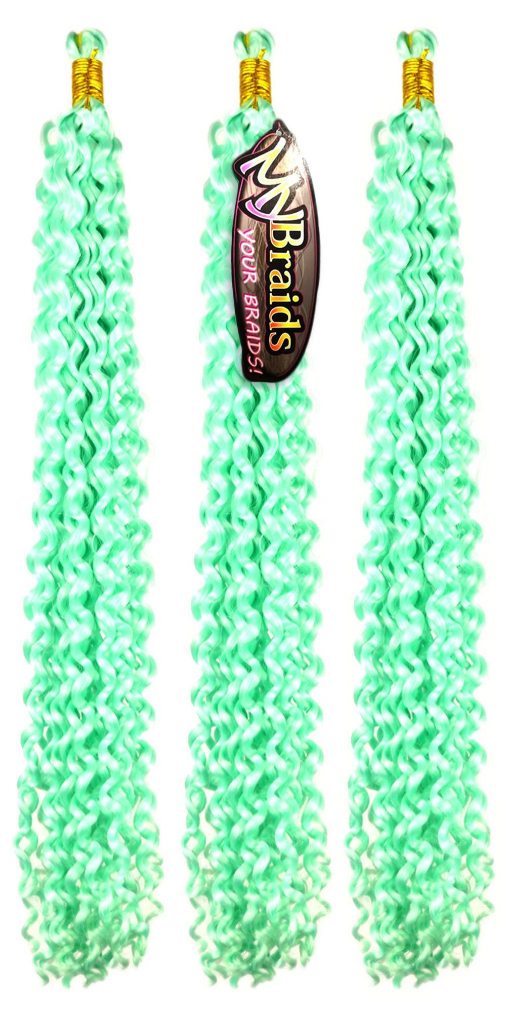 Flechthaar Deep Wave 3er Zöpfe Kunsthaar-Extension YOUR BRAIDS! Crochet Mint Wellig Braids Pack MyBraids 15-W