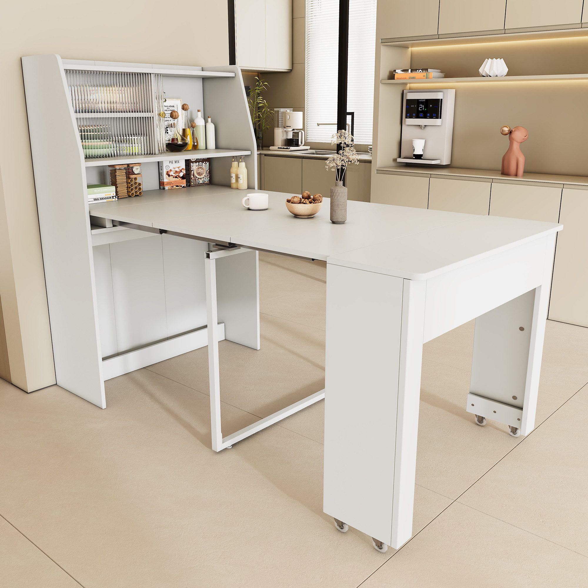 KLAM HOME Esstisch Ausziehbarer 52–132,5 cm großer Küchentisch mit Stauraum-Sideboard (1 Multifunktionaler klappbarer Esstisch), Klappbarer Esstisch Couchtisch  – Bild 3 von 5