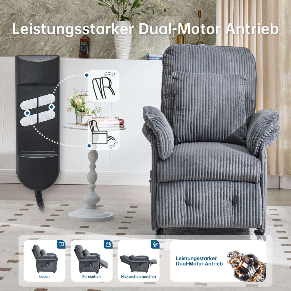 Happy Home Relaxsessel 2 Motoren Elektrischer Relaxsessel, Fernsehsessel mit Liegefunktion – Bild 5 von 5