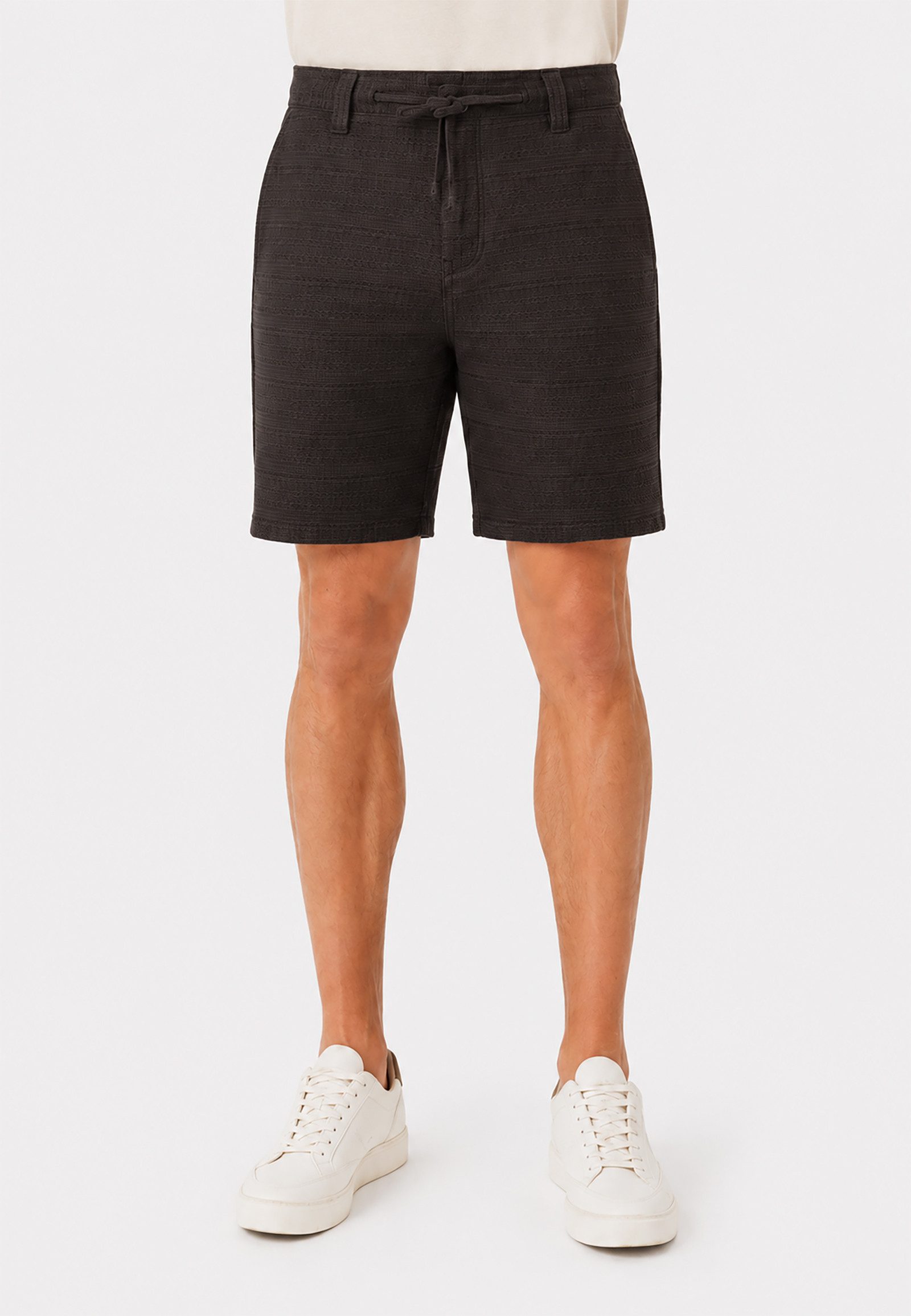Eight2Nine Chinoshorts Strukturmuster Elastischer Bund für Herren (1-tlg) Baumwolle Normal Fit Einfarbig atmungsaktiv Reißverschluss